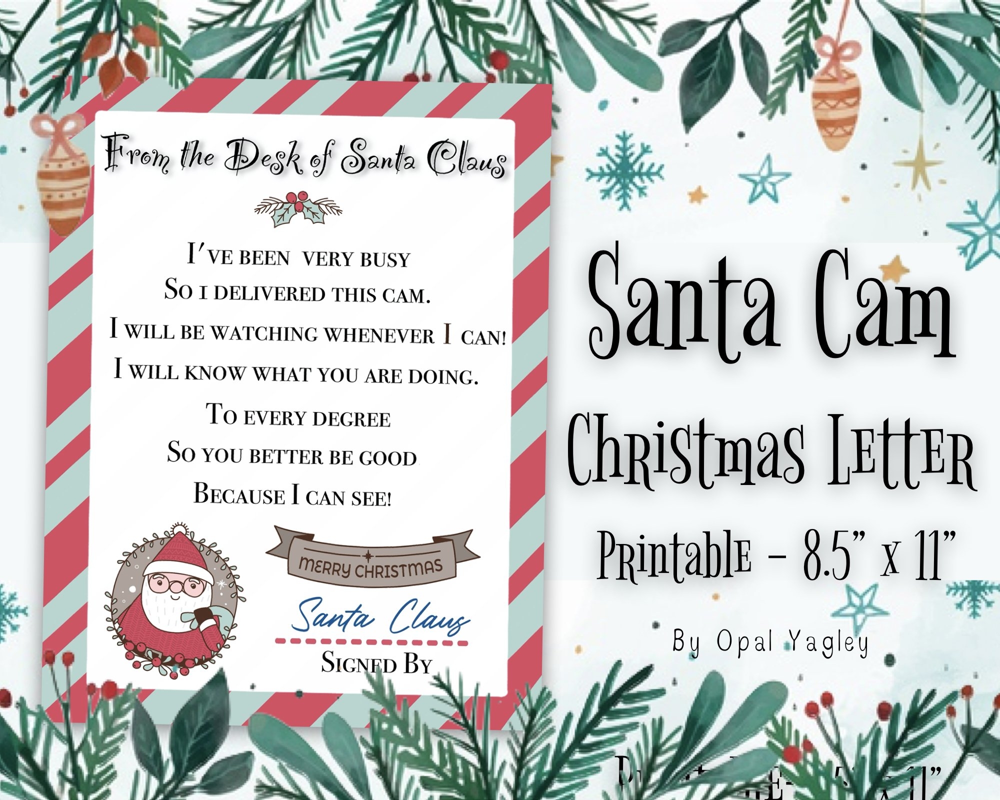 Santa Cam Letter Printable Note For Santa Cam Ornament
