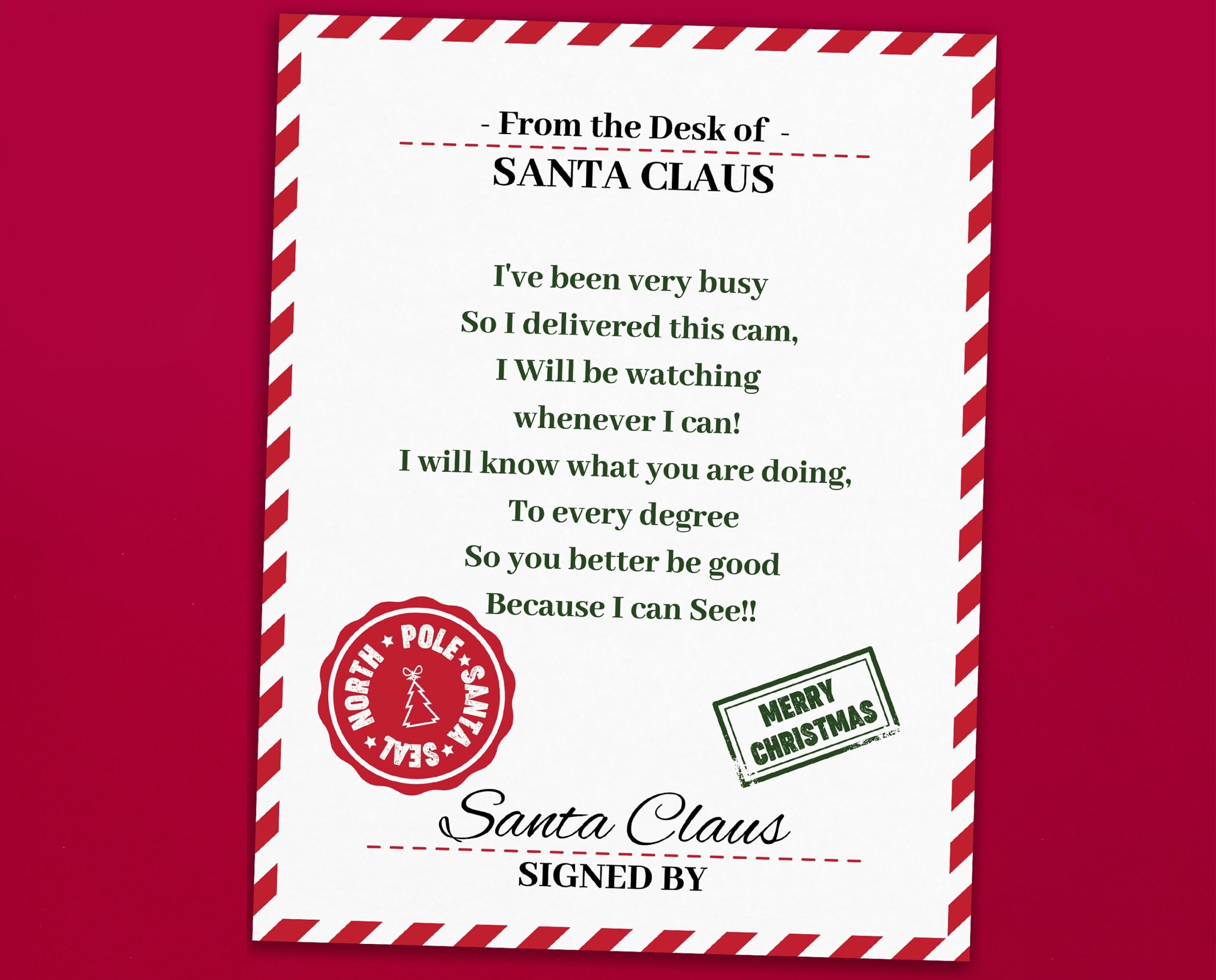 Santa Cam Letters Printable Letter From Santa Clause Santa Cam 