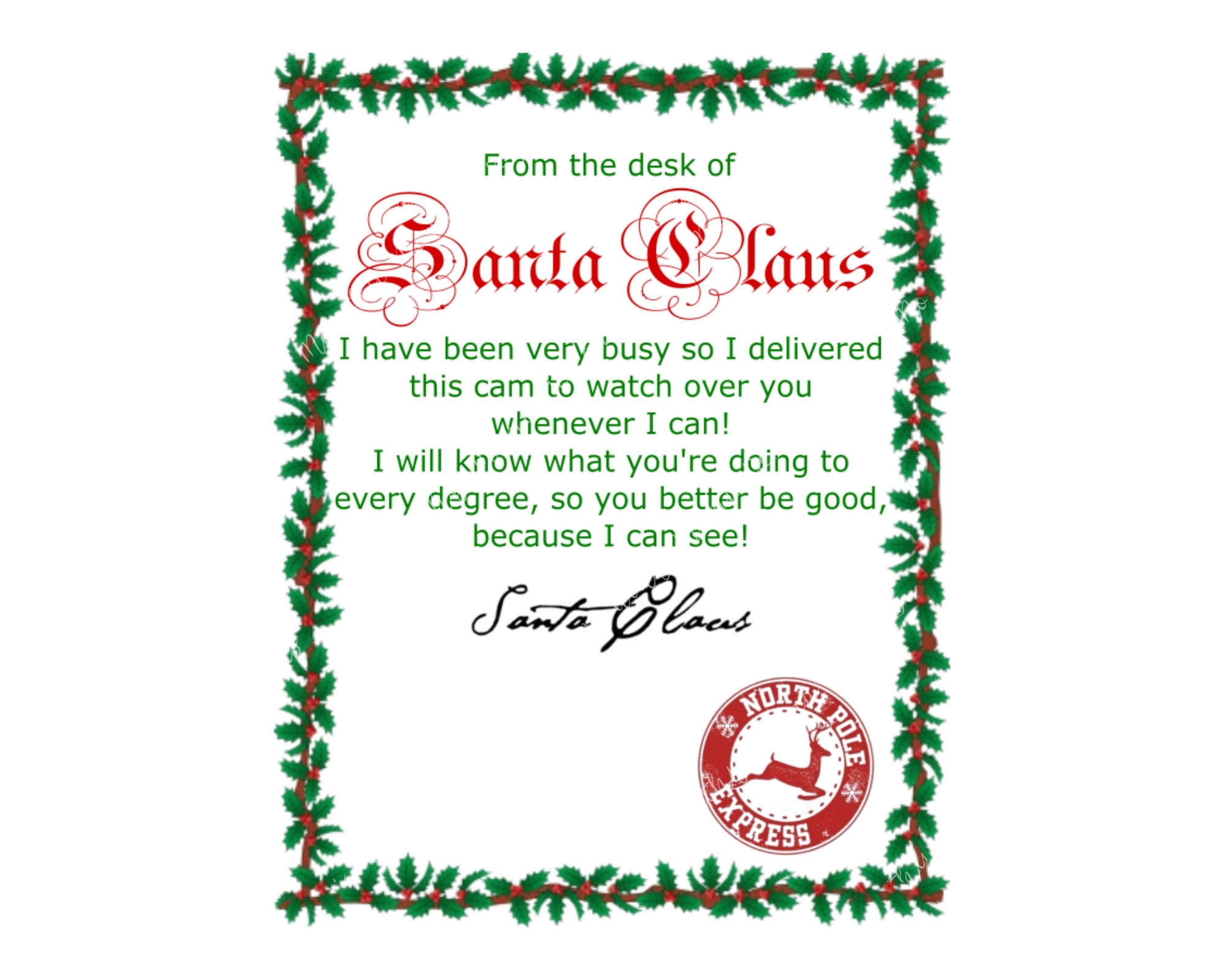 Santa Cam Printable Letter Png Svg And Jpeg Etsy