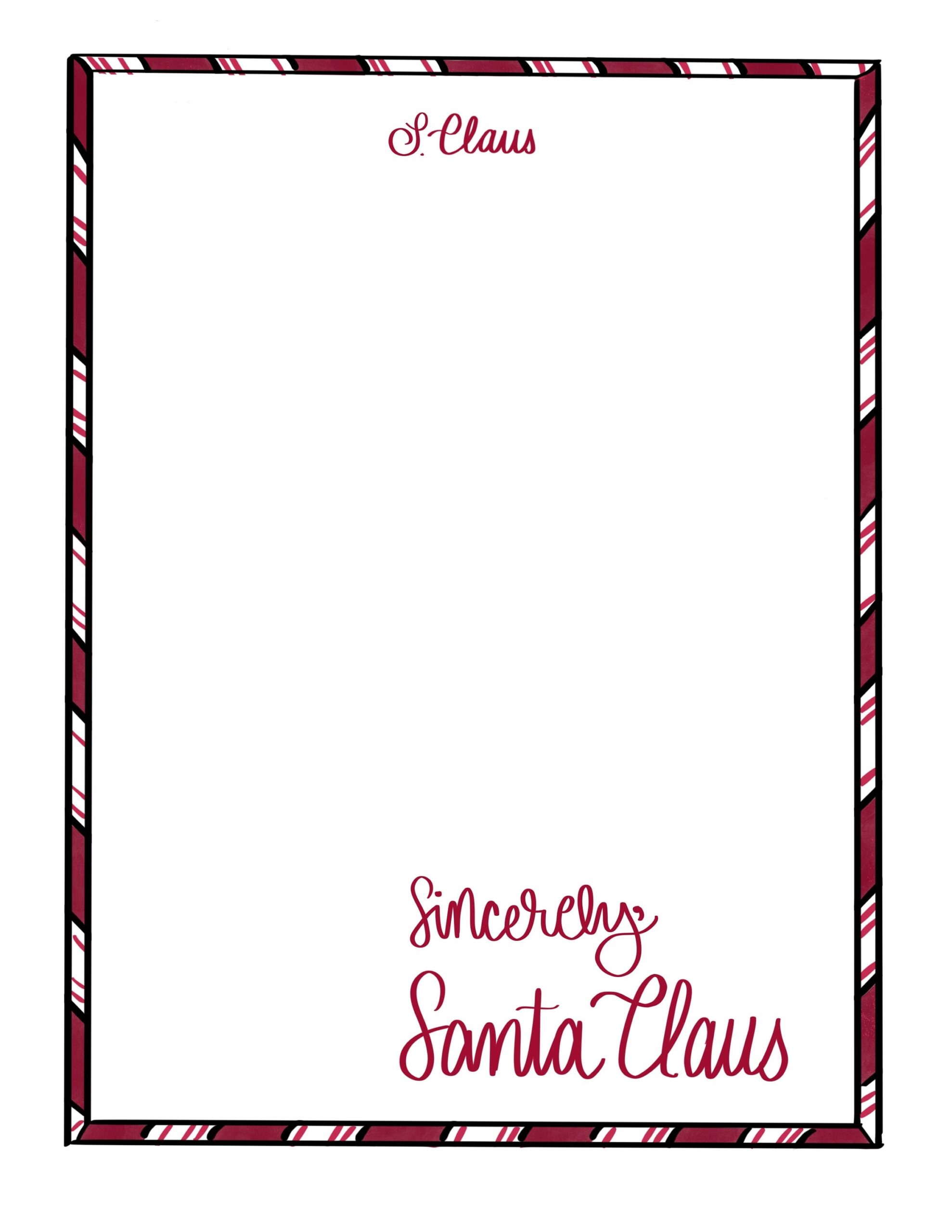 Santa Claus Stationery Letter From Santa Digital Download Last Minute Santa Letter Classic Christmas Letterhead Candy Cane Letterhead