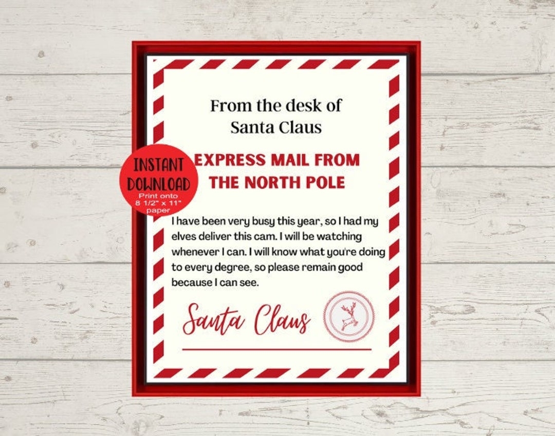 Santa Letter Printable Santa Cam Letter Instant Printable Letter 