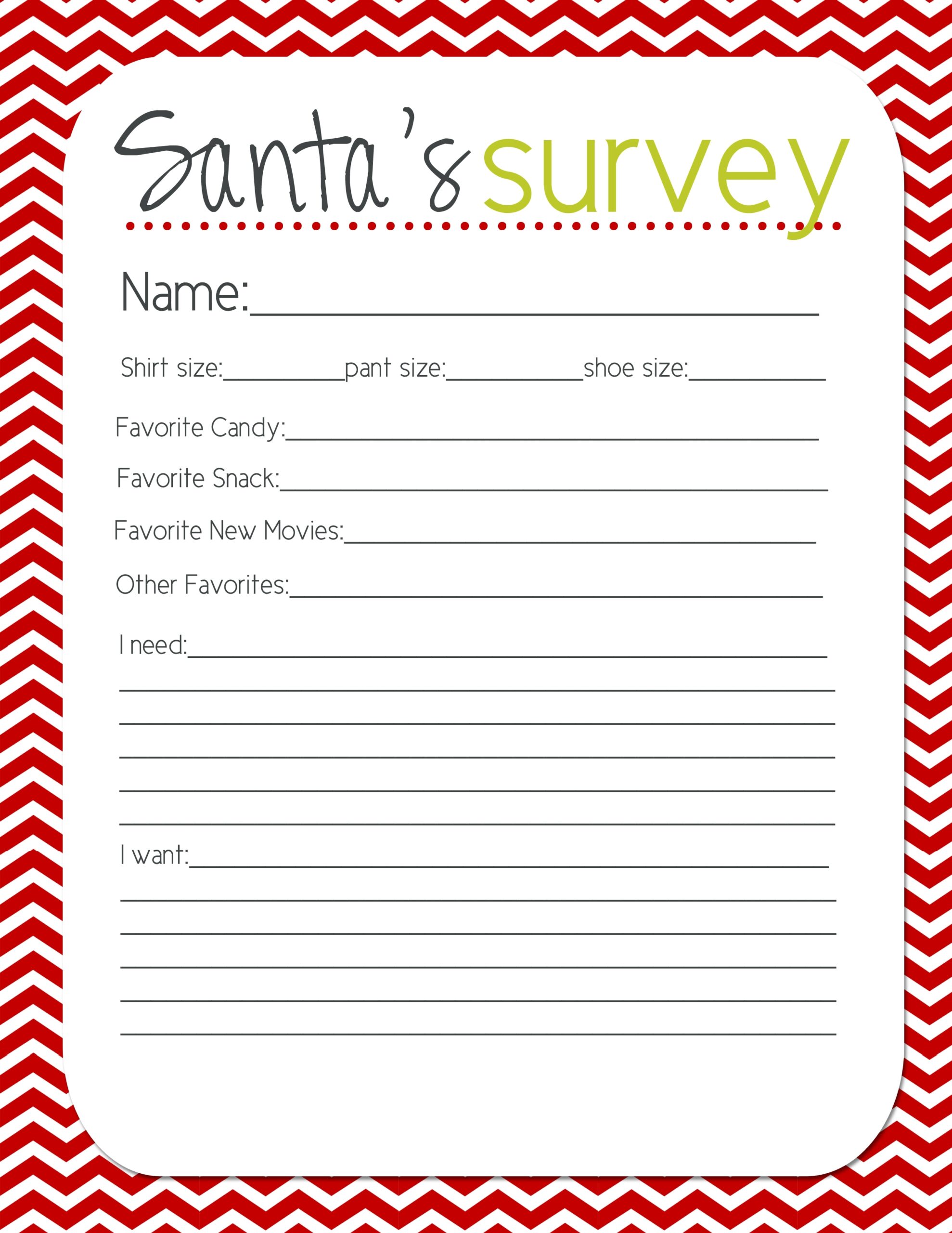Santa s Survey Free Printable