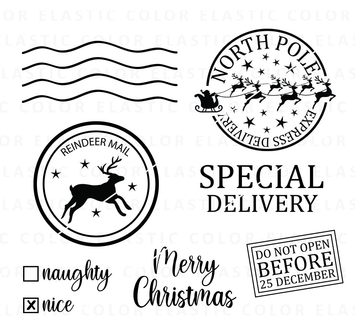 Santa Sack Svg North Pole Express Postal Stamp Special Delivery Santa Sack Elements Cricut And Printable Png Svg Dxf Eps Etsy