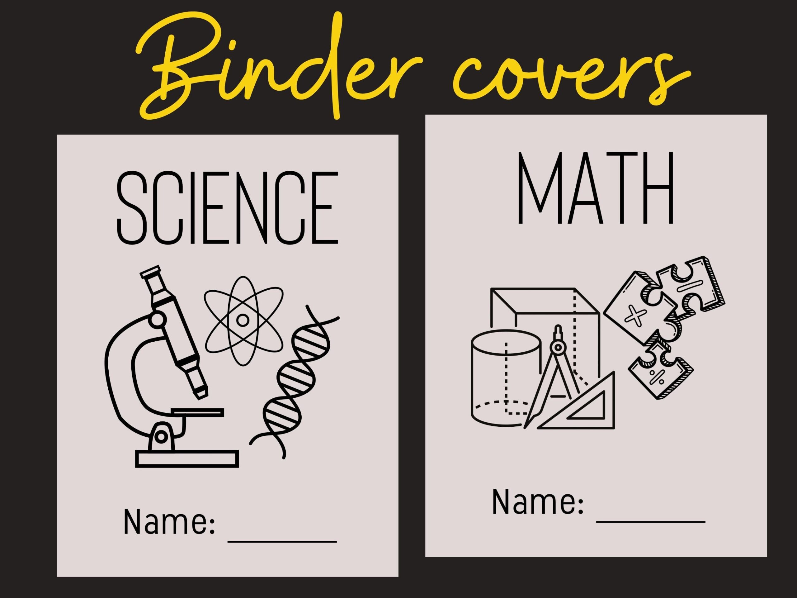 School Subjects Binder Cover Printable Back To School Teacher 