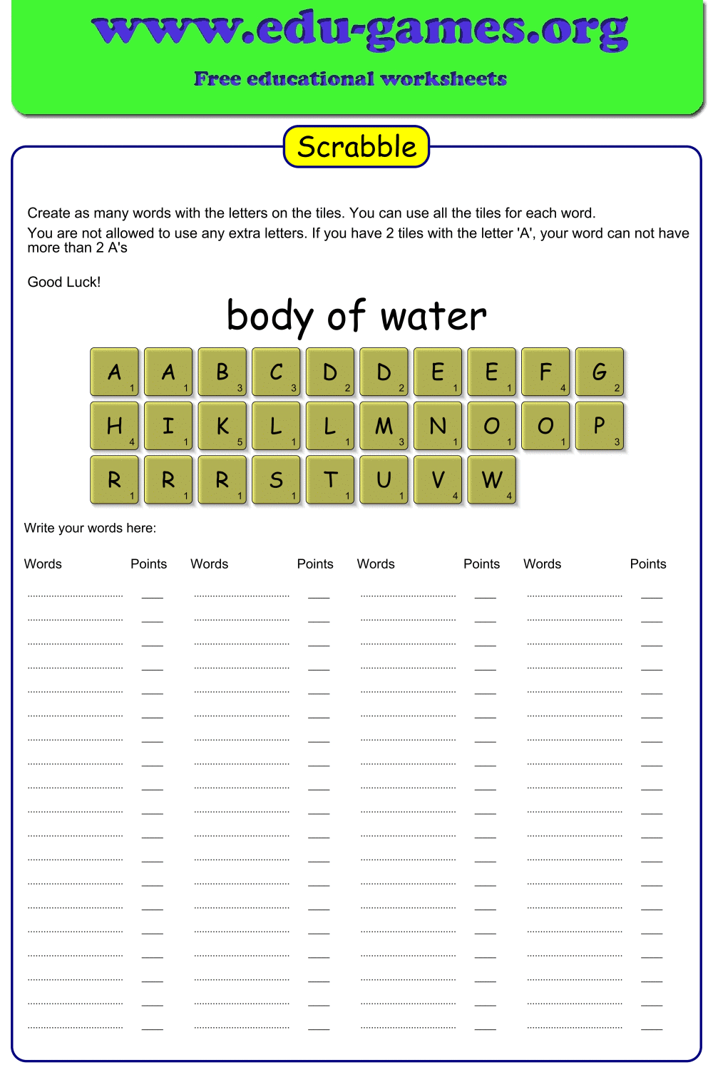 Free Printable Word Scramble Maker