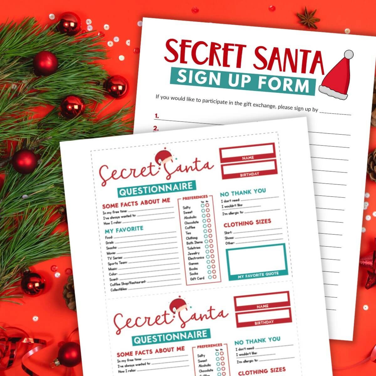 Secret Santa Form Free Printable