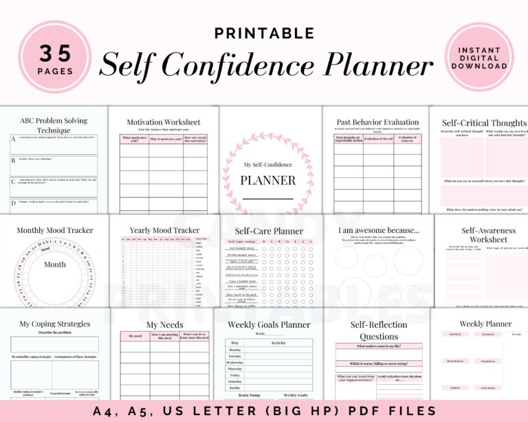 Self Confidence Planner Self Esteem Workbook Self care Prompts Worksheets Library