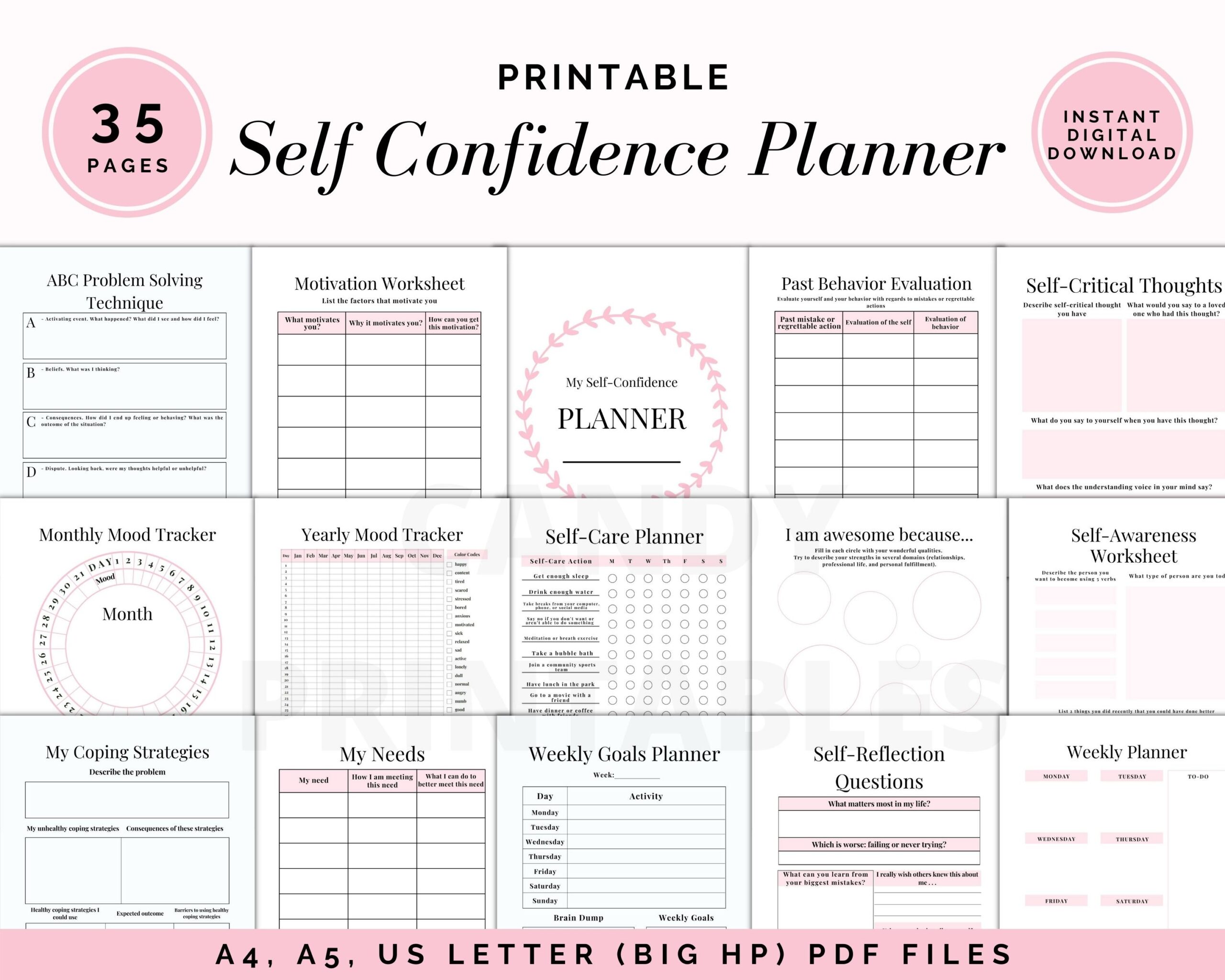 Self Confidence Planner Self Esteem Workbook Self care Prompts Worksheets Library