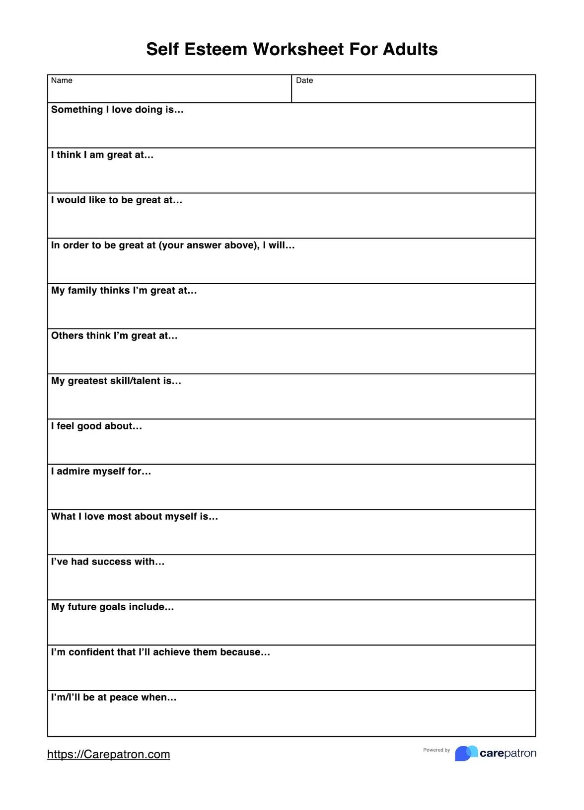 Self Esteem Worksheet For Adults U0026 Example Free PDF Download