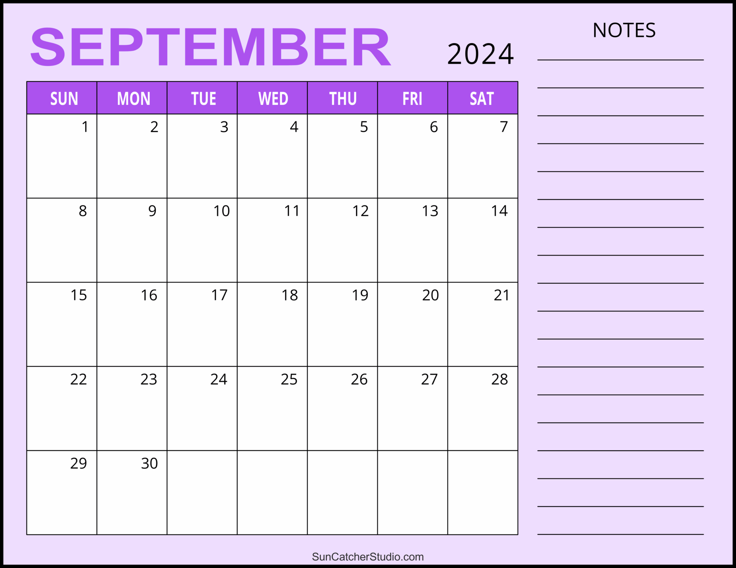 September Calendar Printable Free