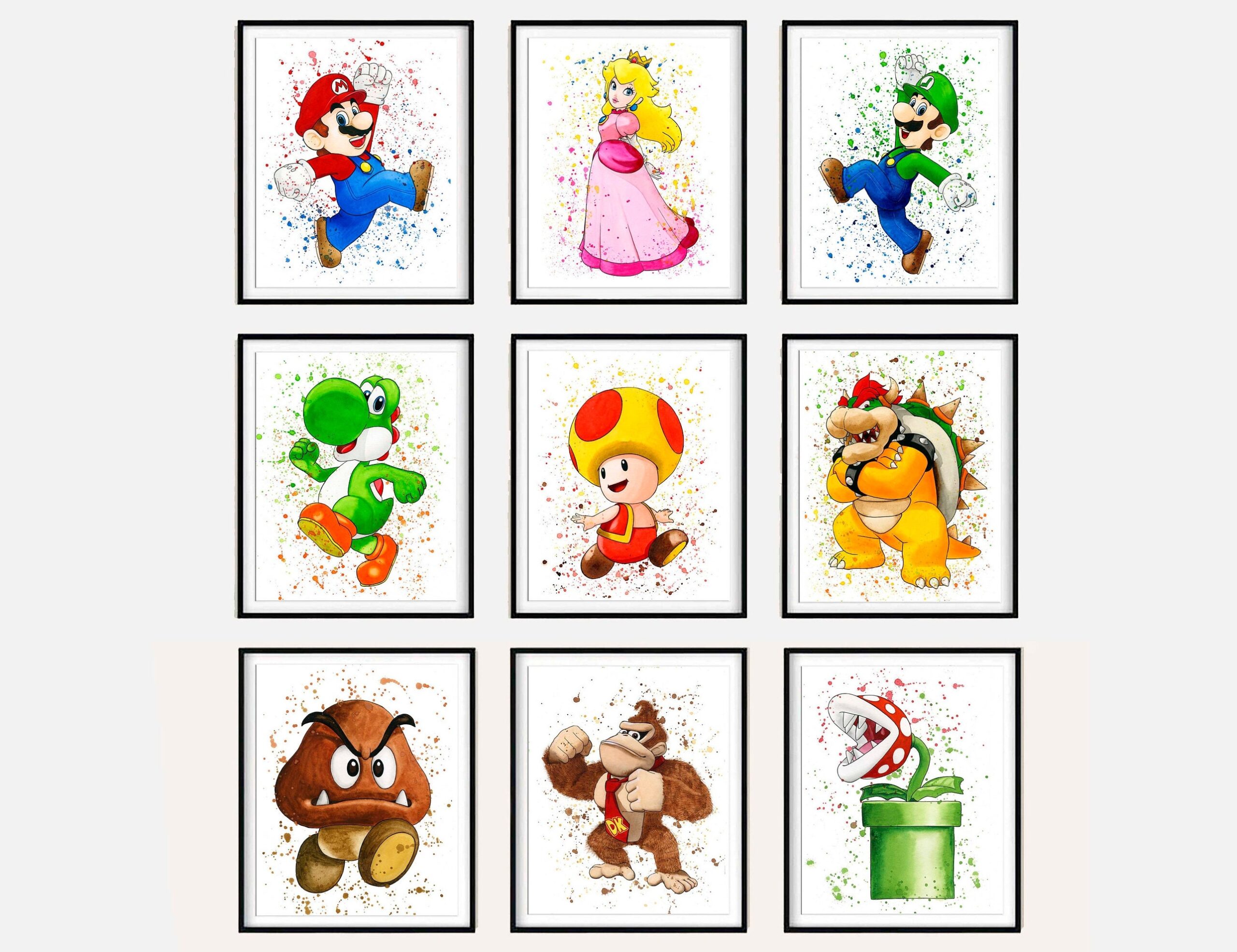 Set 9 Super Mario Download Print Mario Watercolor Art Poster For Kids Room Wall Decor Etsy
