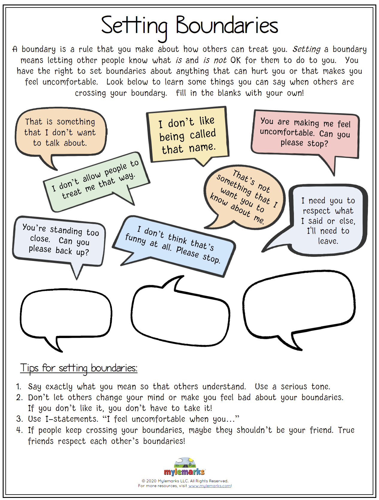 Free Printable Setting Boundaries Worksheet
