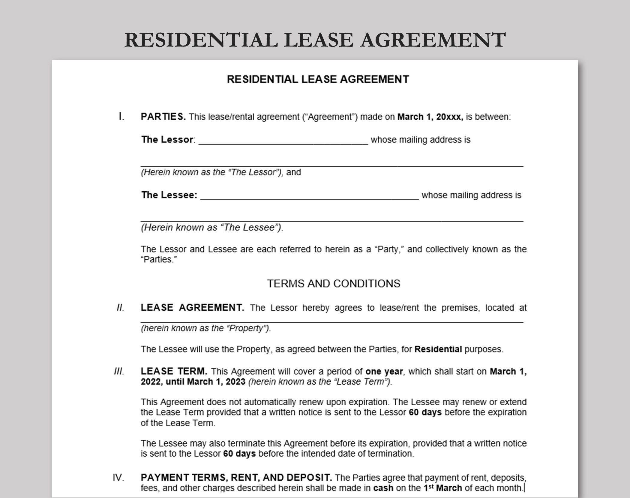 Short Term Rental Agreement Template Editable Residential Lease Agreement Rental Agreement House Rental Agreement Word PDF Document Etsy UK