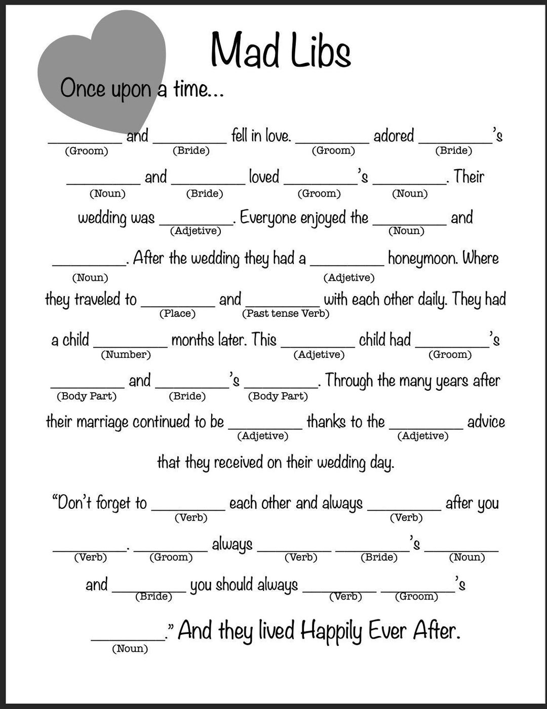 Shower Game Mad Libs Digital Download printable Etsy