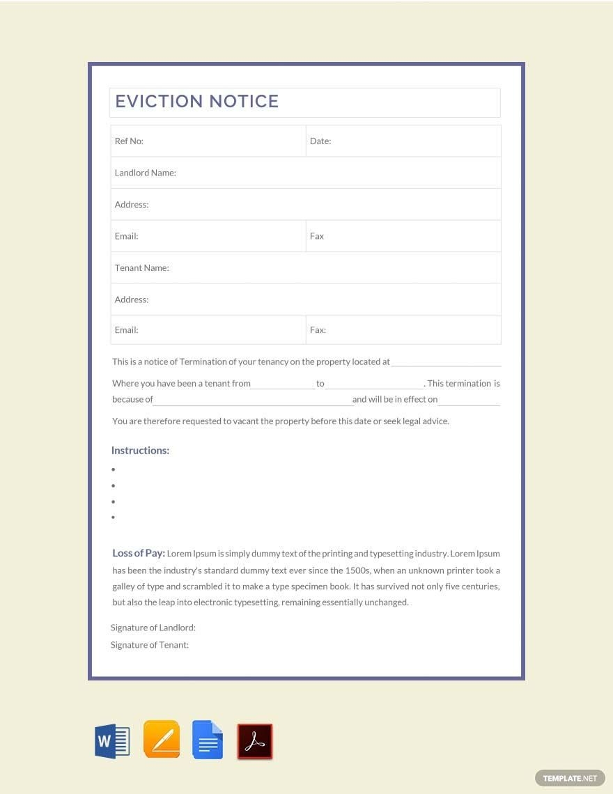 Simple Eviction Notice Template In Word Pages PDF Google Docs Worksheets Library