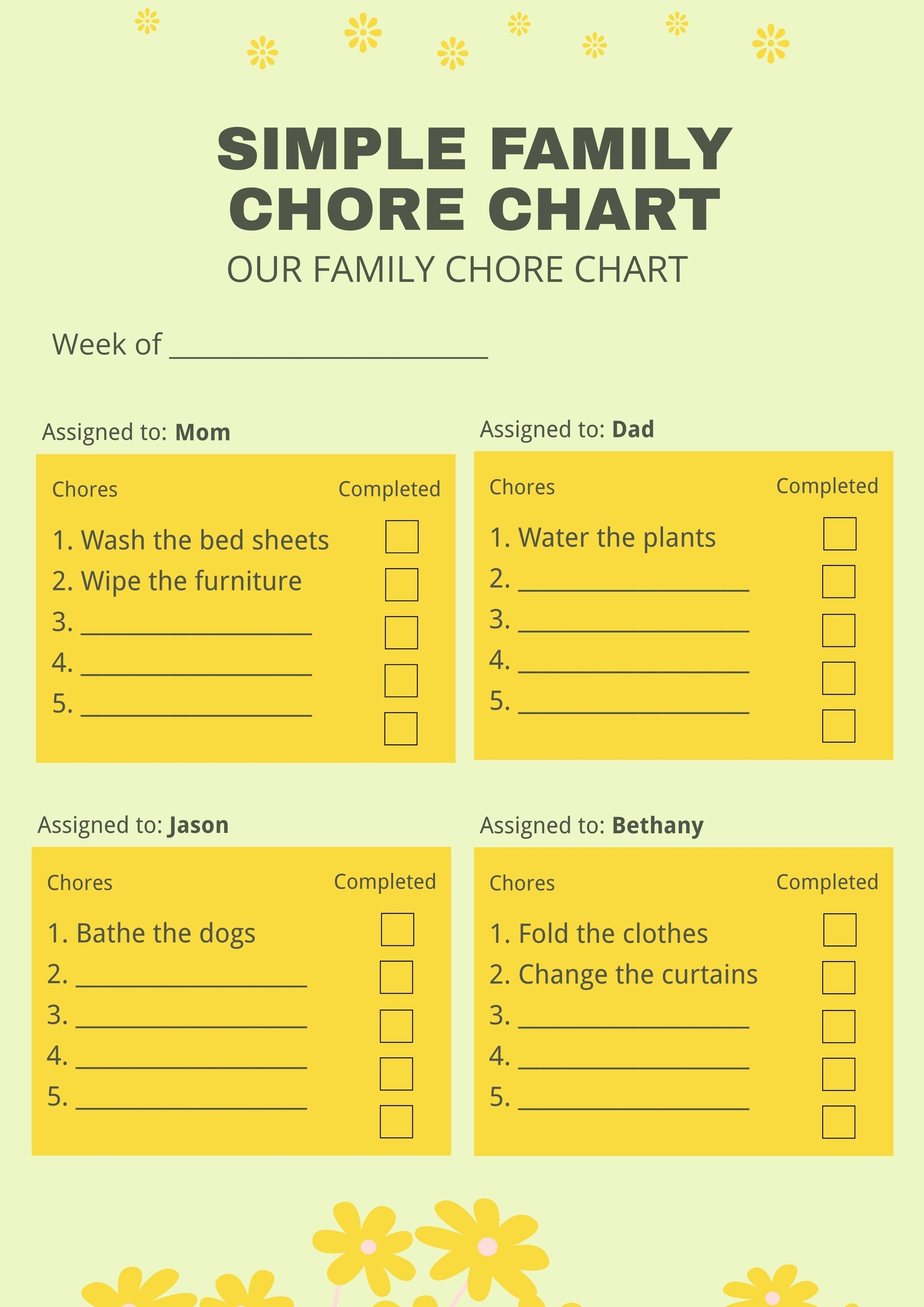 Simple Family Chore Chart In Illustrator PDF Download 