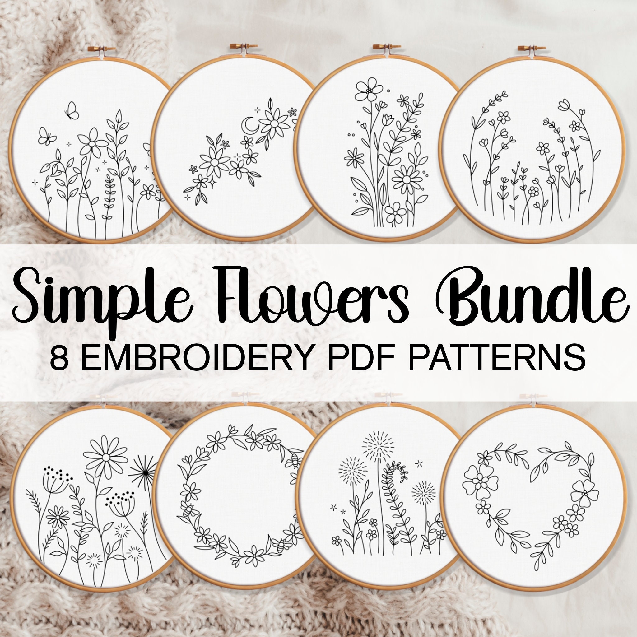 Simple Flowers Embroidery Pattern BUNDLE Easy Floral Hand 