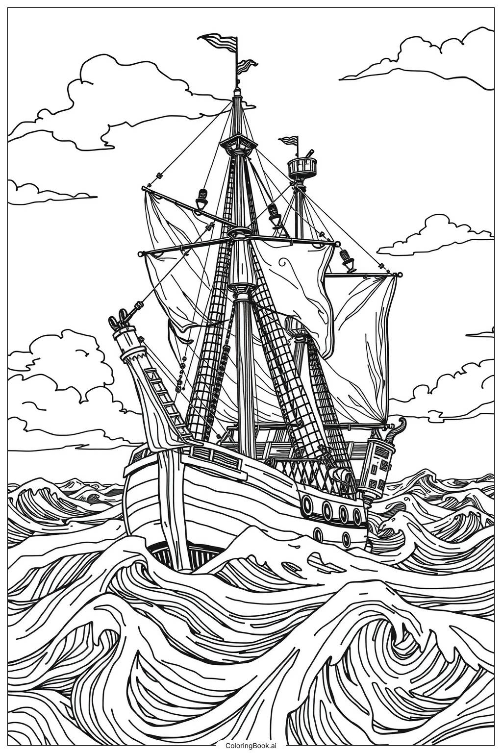 Simple Pirate Ship Sailing Coloring Page Free PDFu0026PNG Printable 