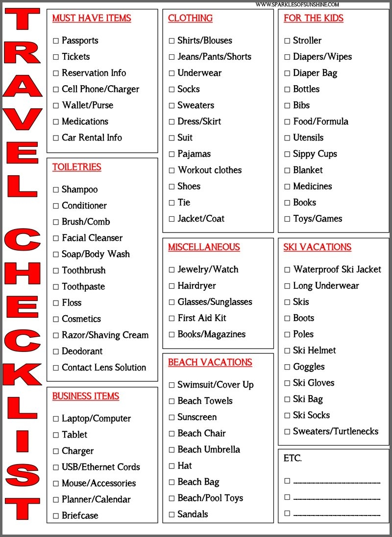 Simple Vacation Packing Free Printable Travel Checklist 