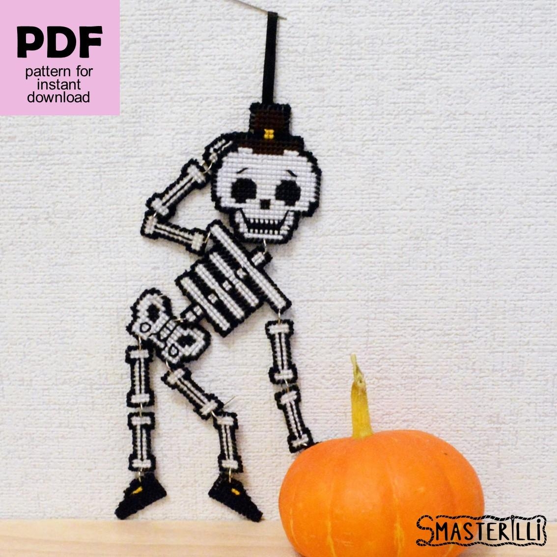 Skeleton Cross Stitch Pattern For Plastic Canvas Halloween Project