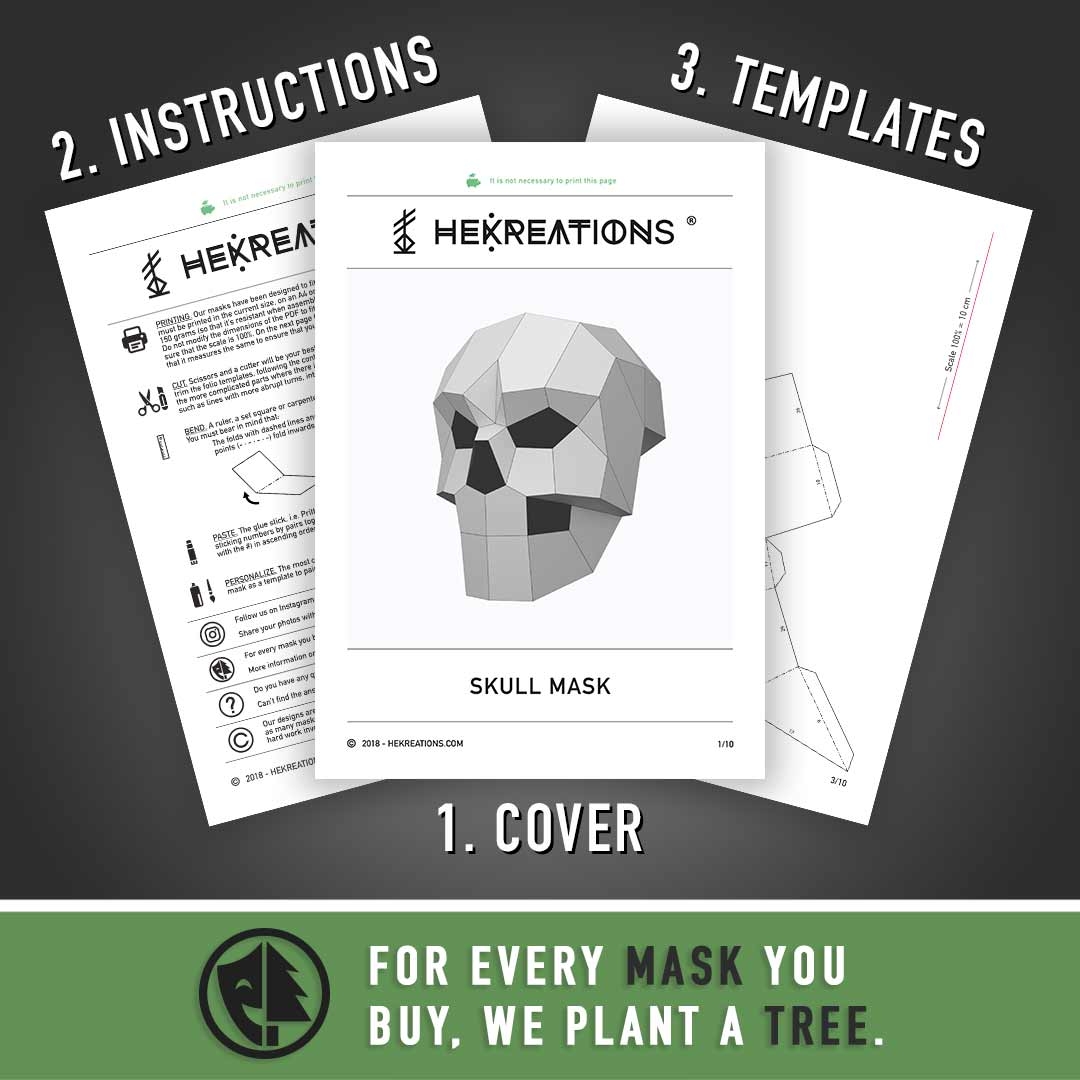 Skull Mask Printable Template Papercraft PDF Pattern
