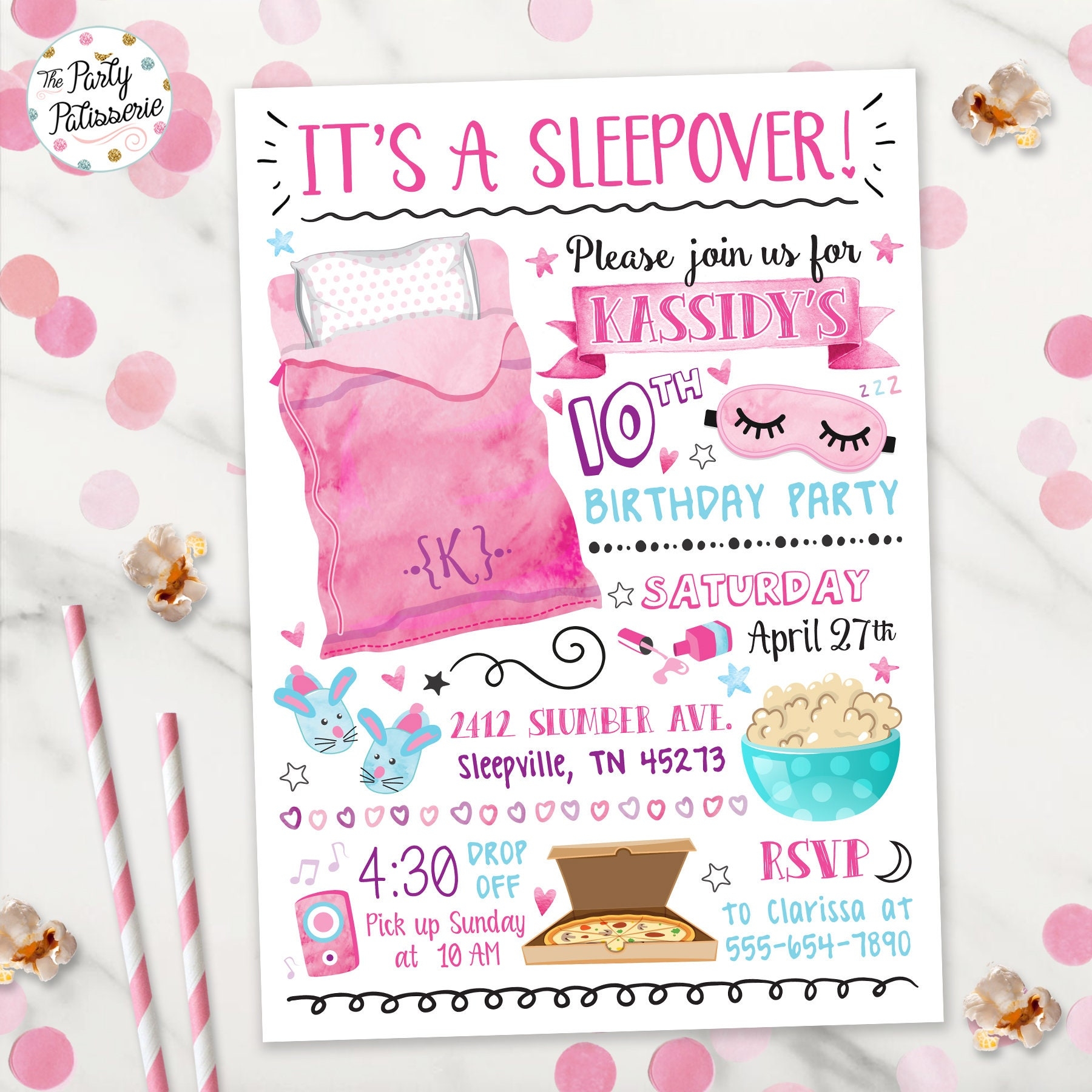 Sleepover Birthday Invitation Slumber Party Digital File Printable Custom