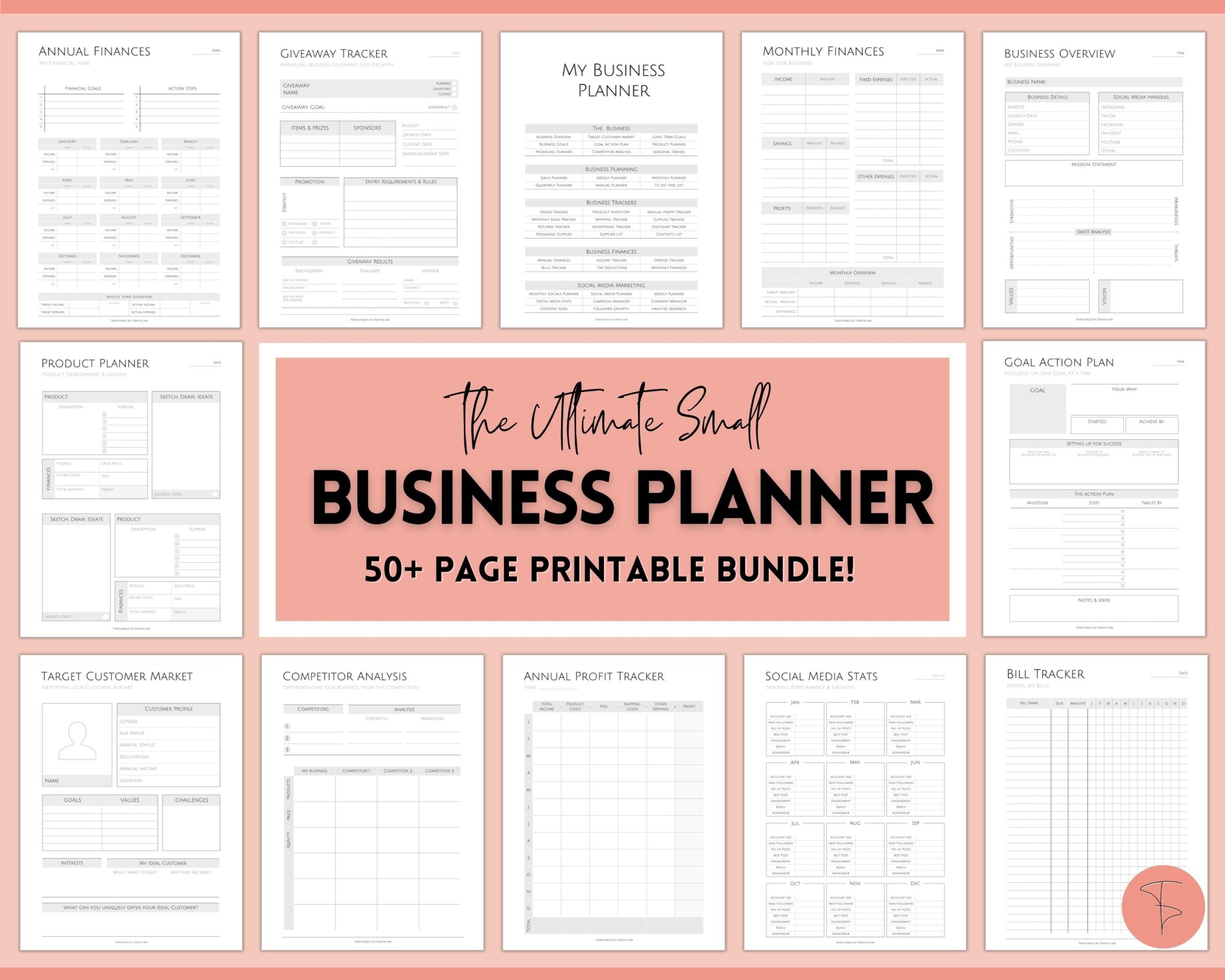Small Business Planner Bundle Printables Trackers Templates Worksheets Library