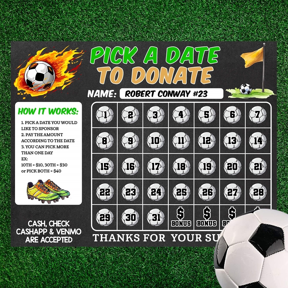 Soccer Pick A Date To Donate Fundraising Calendar Template 