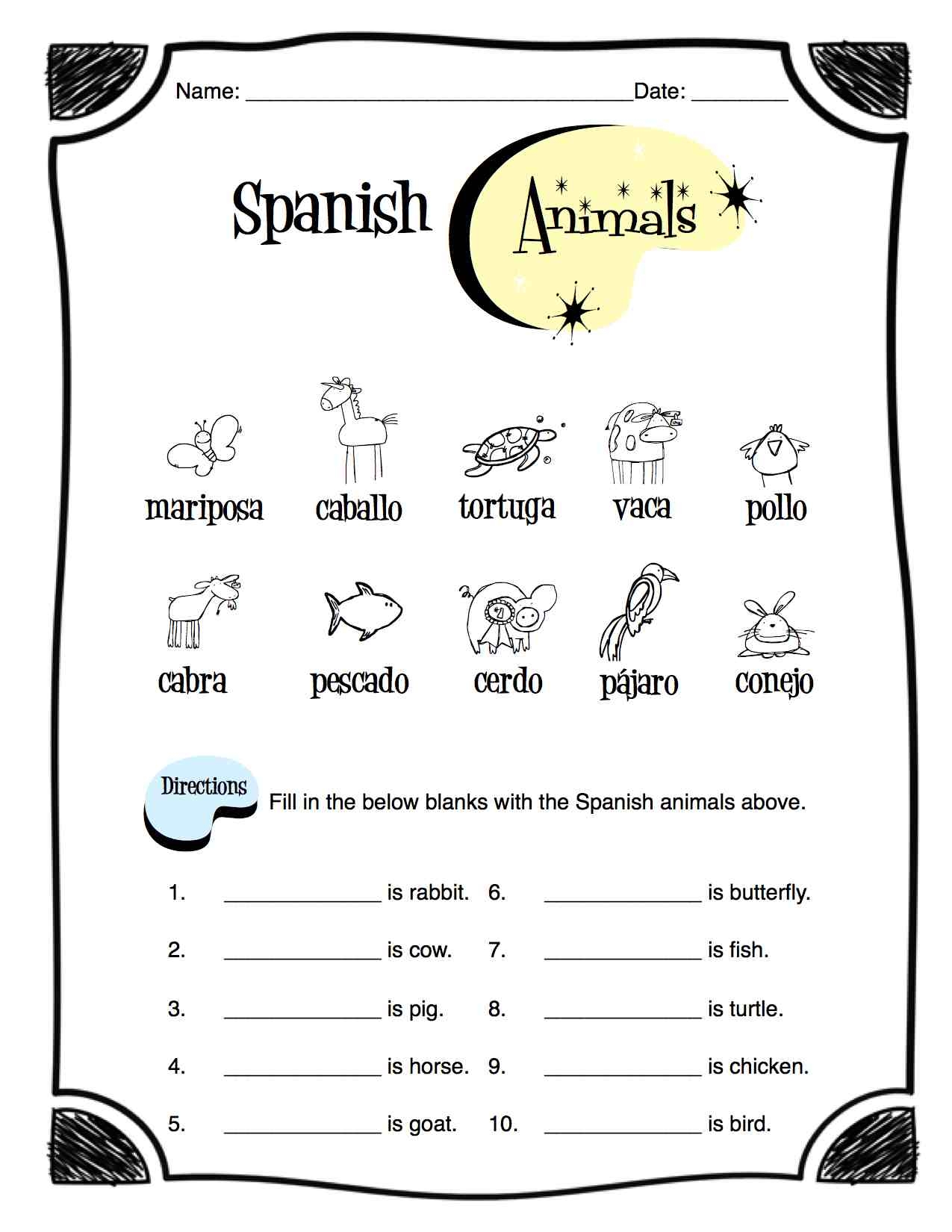 Free Spanish Worksheets Printable