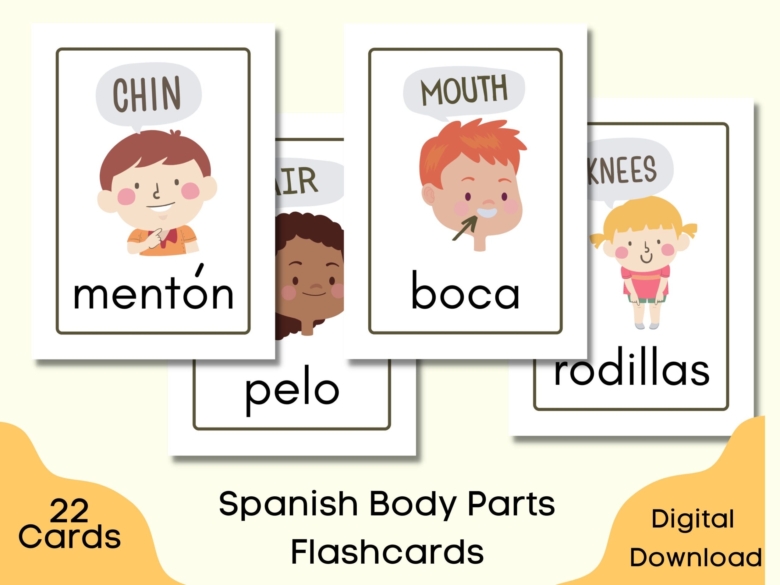 Spanish Body Parts Flashcards Printable 22 Spanish Flashcards English And Spanish Body Parts Toddler And Kids Learning Etsy