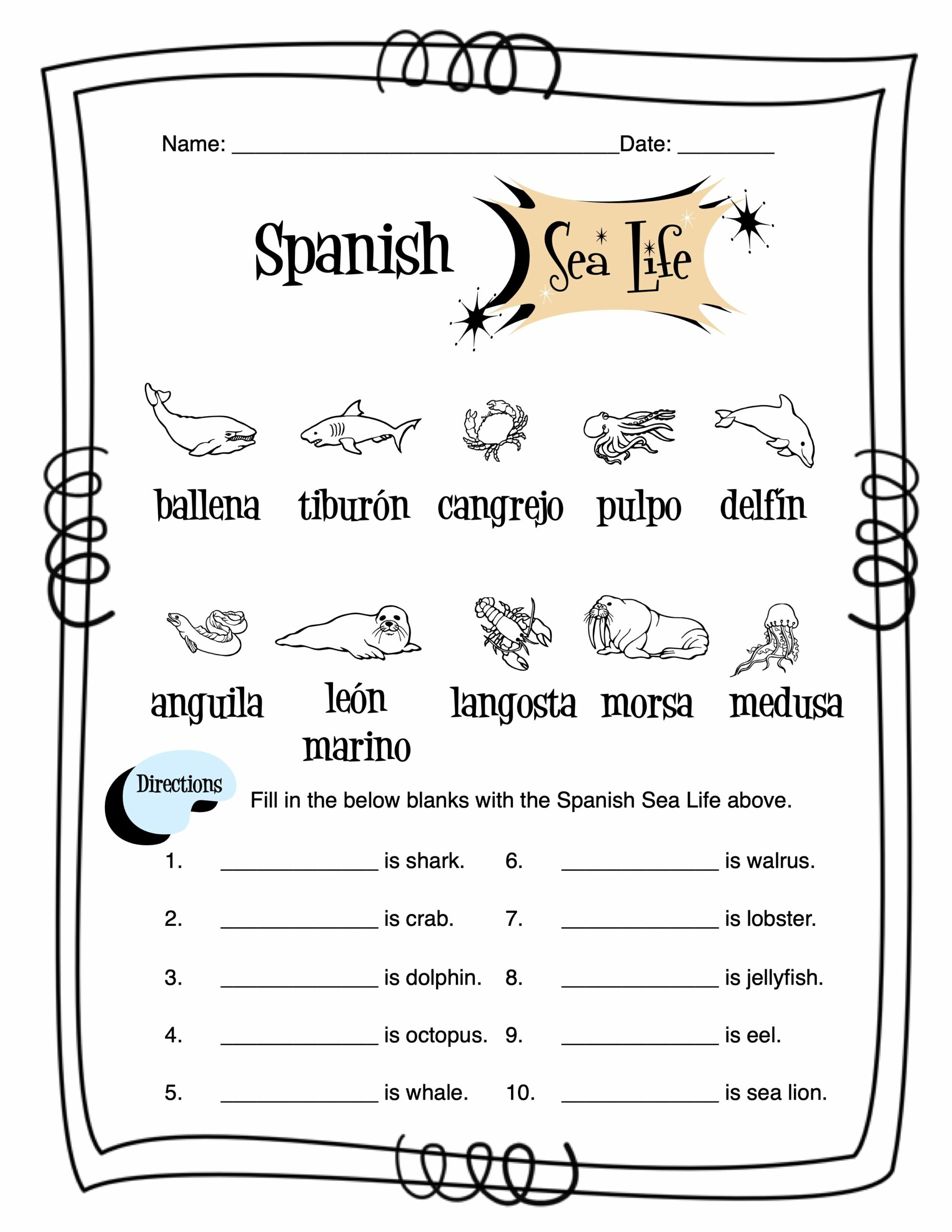 Free Printable Spanish Worksheets