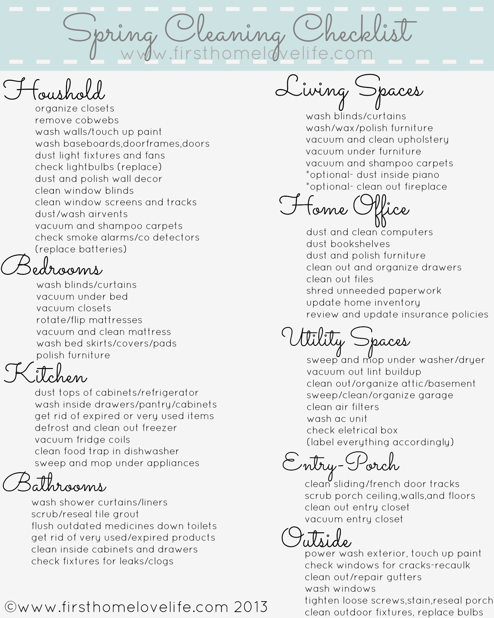 Spring Cleaning Printable Checklist First Home Love Life