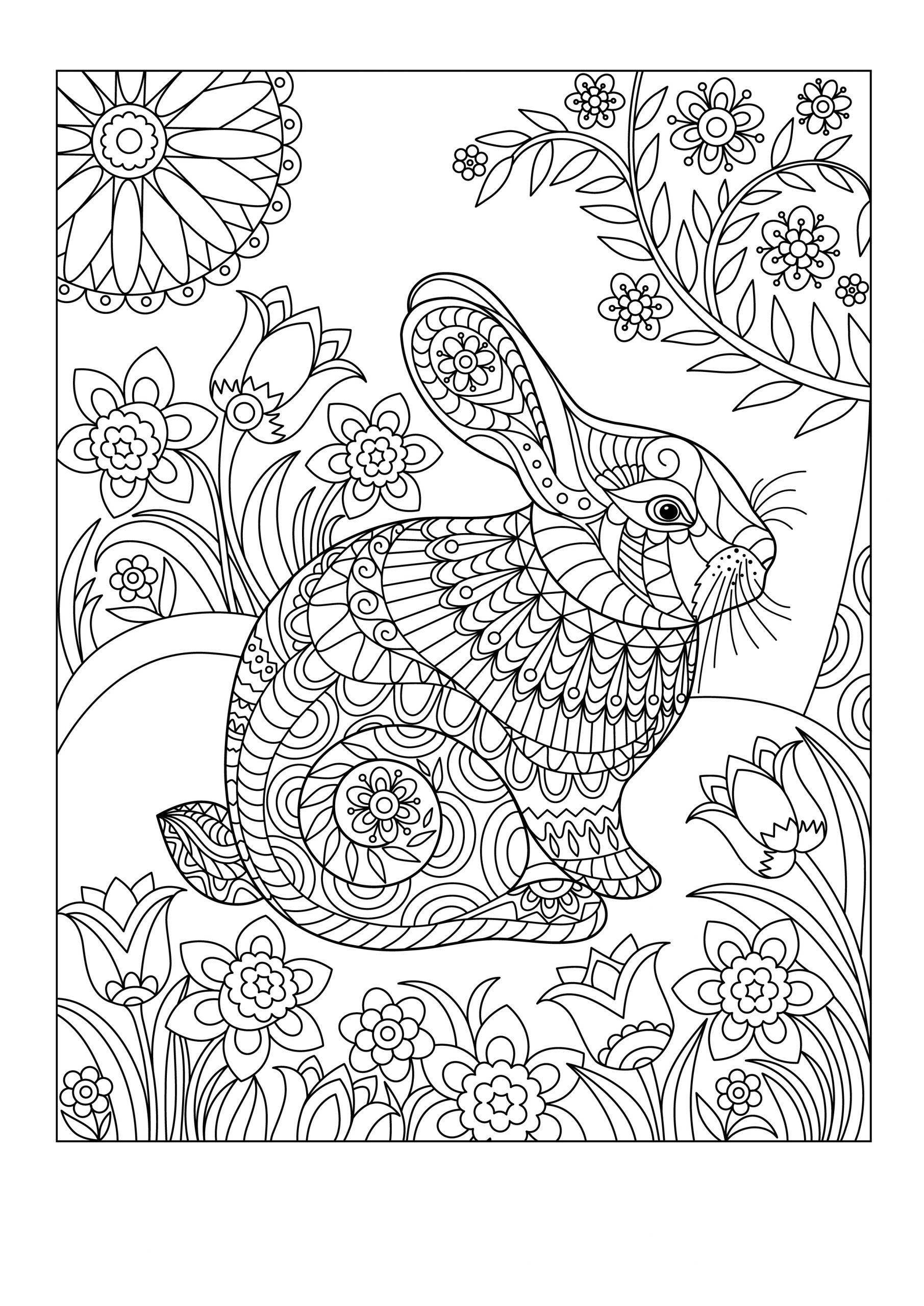 Spring Rabbit Coloring Page 01