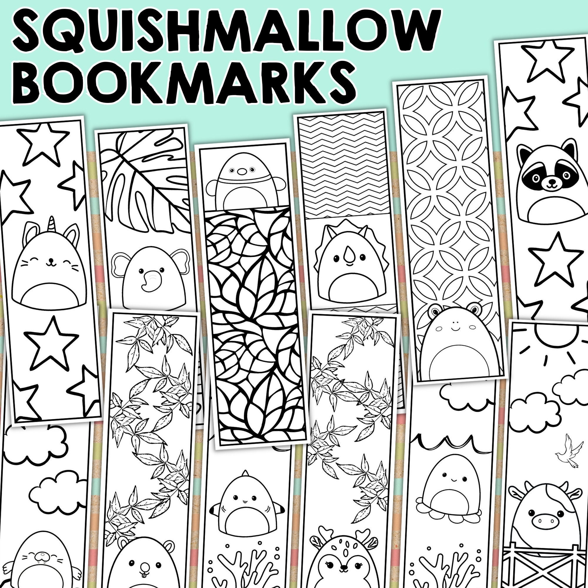 Squishmallow Art Bookmarks Printable Bookmarks Squishmallow Party 