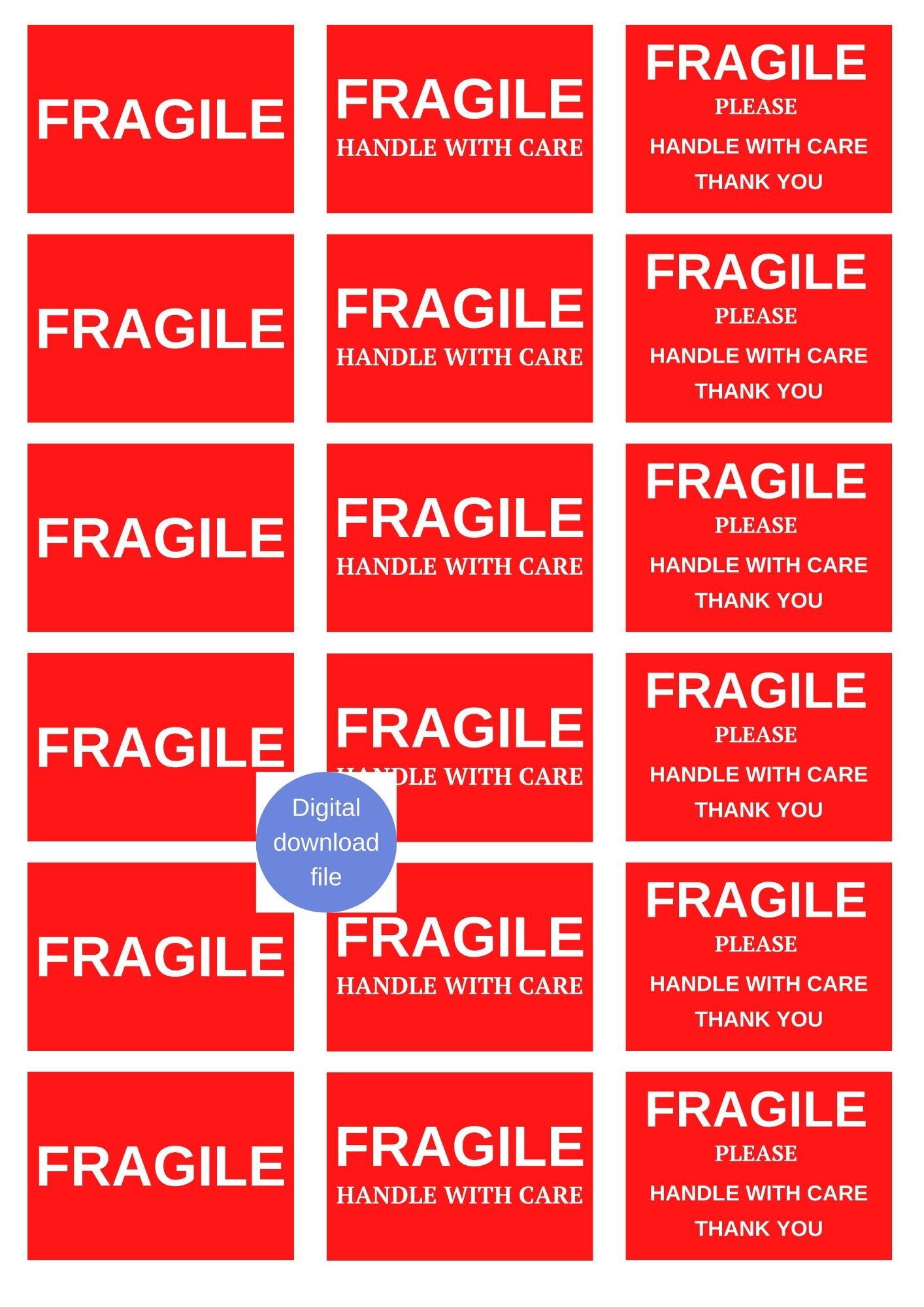Stickers Fragile A4 Small Fragile Stickers Three Different Packaging Stickers Digital Download File