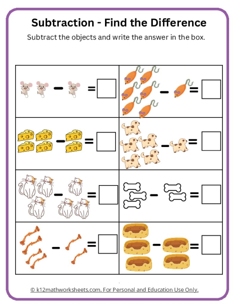 Free Printable Subtraction Worksheets For Kindergarten