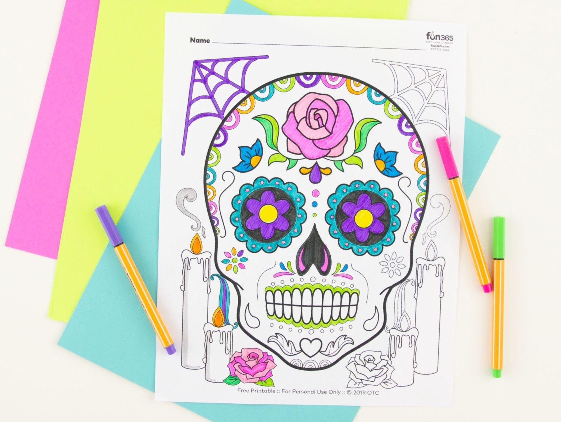 Sugar Skull Coloring Page Free Printable Fun365