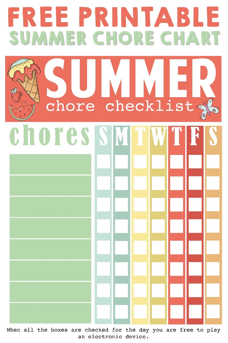 Free Printable Editable Summer Chore Chart