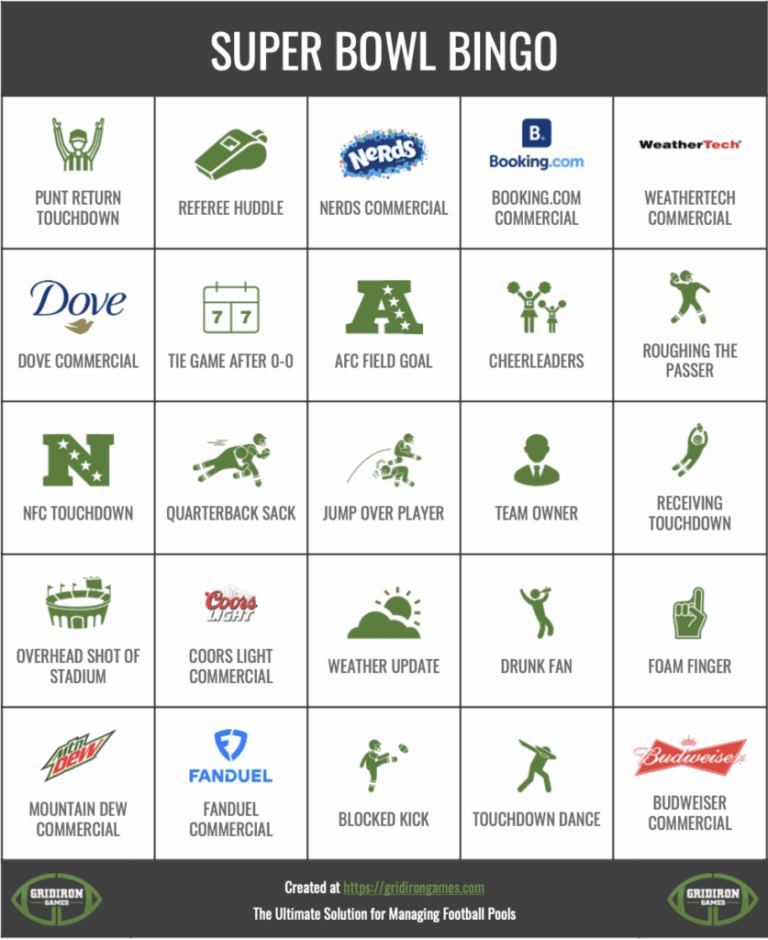 Super Bowl Bingo 2025 Free Printable Cards Commercial Bingo