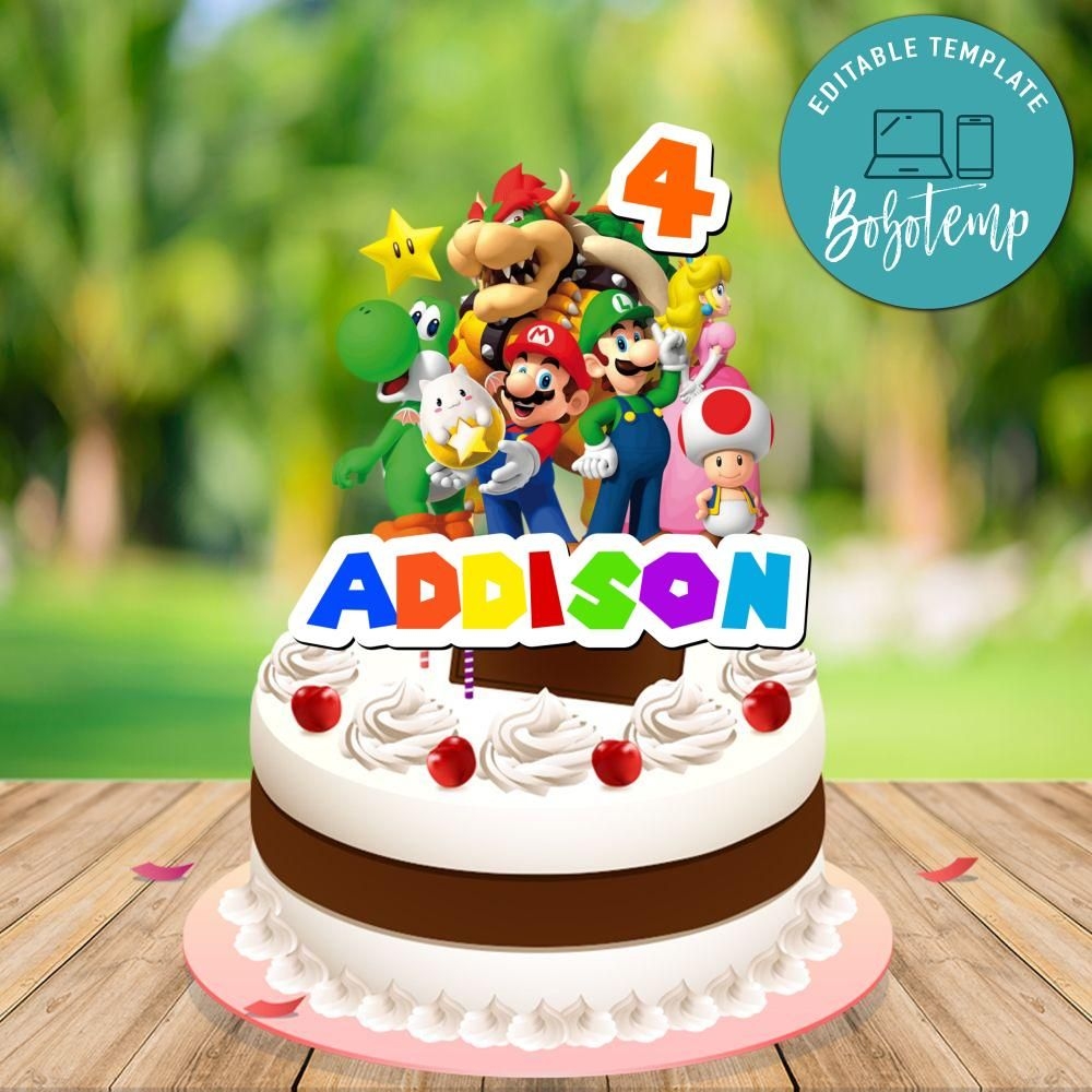 Super Mario Birthday Cake Topper Template Printable DIY Bobotemp