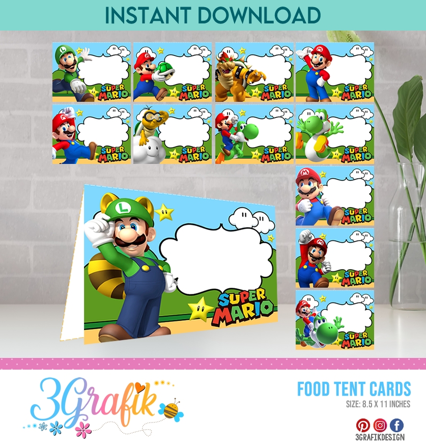 Super Mario Bros Food Tent Cards Printables 3Grafik Printable 