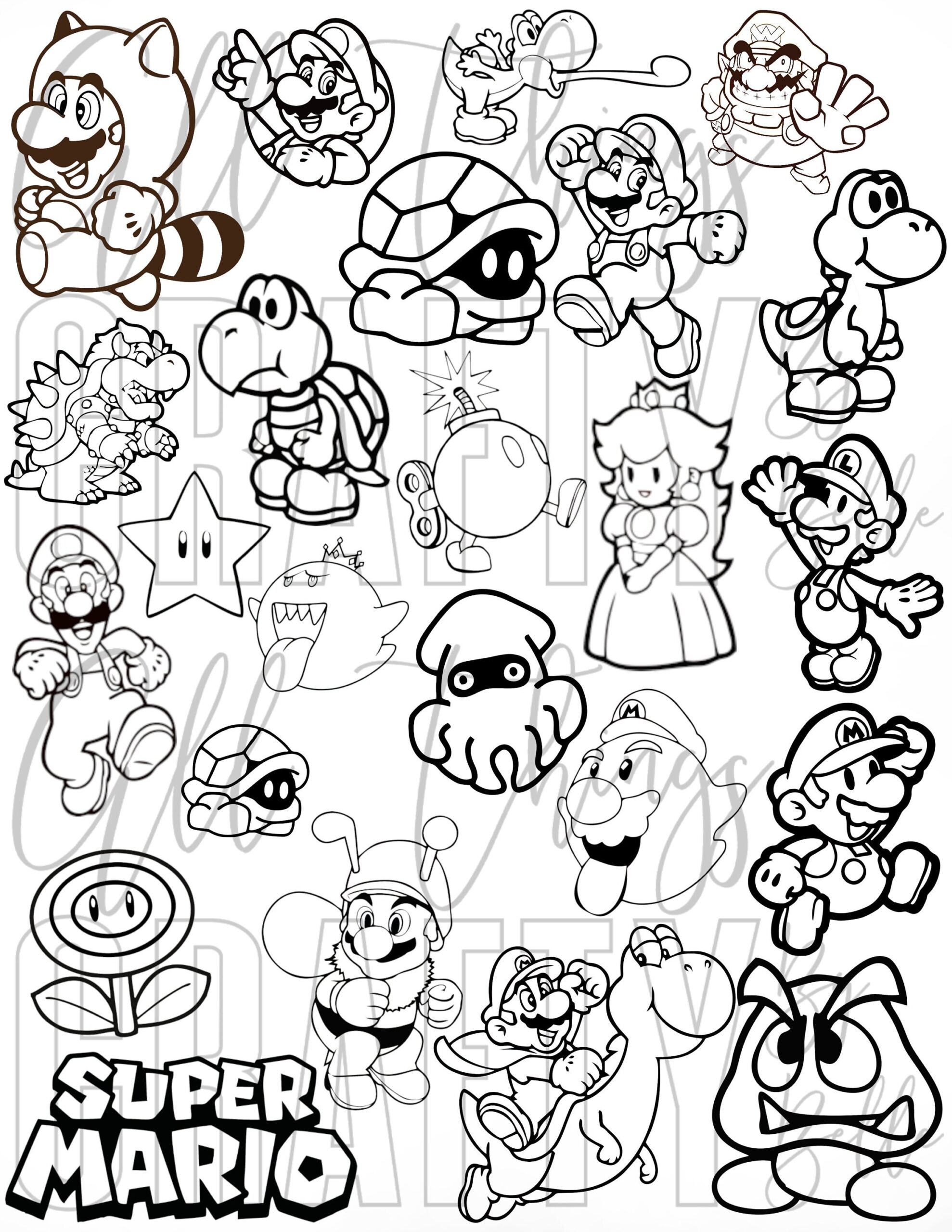 Super Mario Coloring Sheets 23 Digital PDF Coloring Pages Etsy