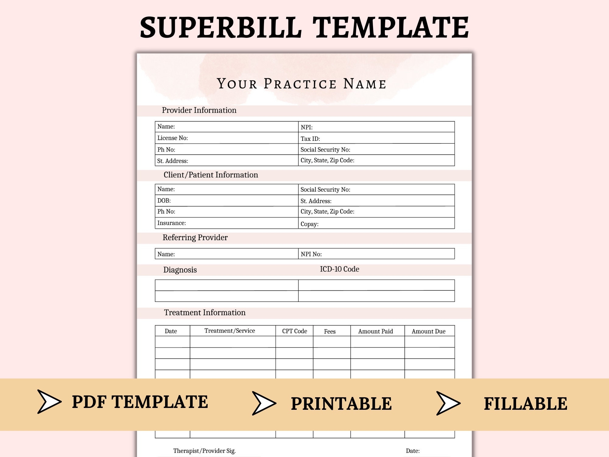 Superbill Template For Mental Health Provider Therapist Fillable U0026 Printable Therapist Invoice Statement Of Service For Counselors PDF Etsy Finland