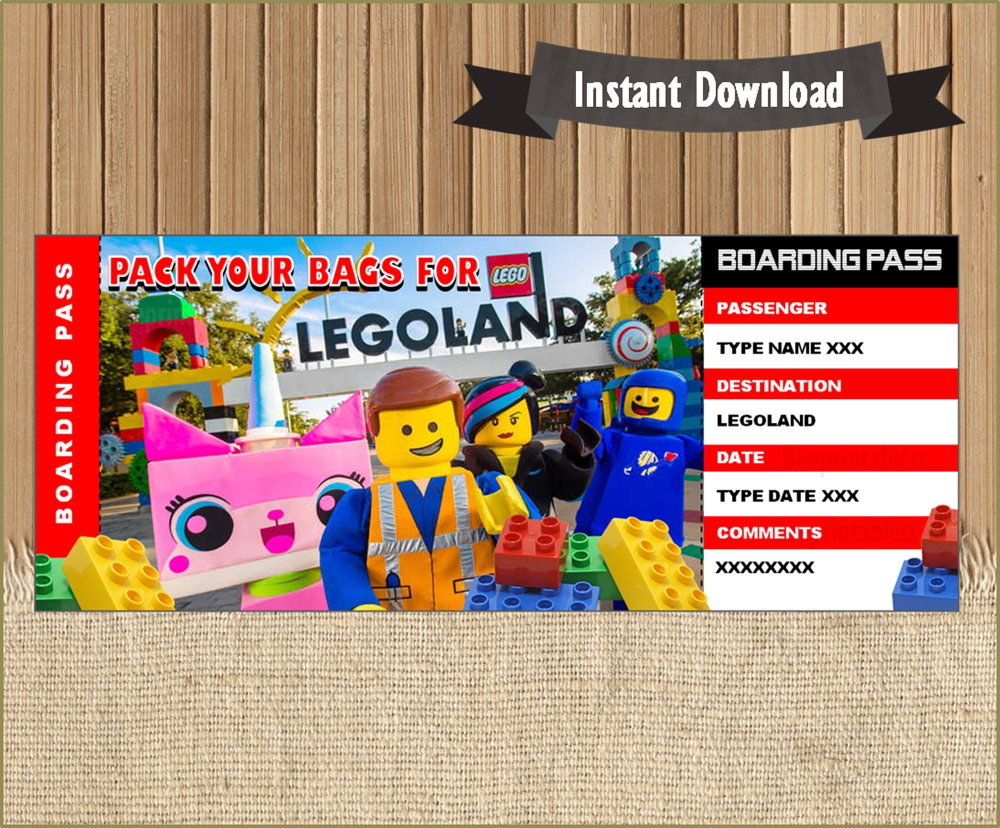 Surprise Trip Ticket To Land Park Theme Park Guide Boarding Pass Orlando Ticket Editable File Personalize With Adobe Reader 