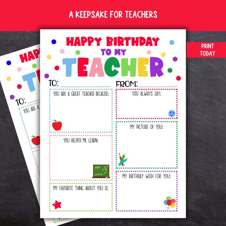 Teacher Birthday Card Printable Kids Birthday Card For Teachers 