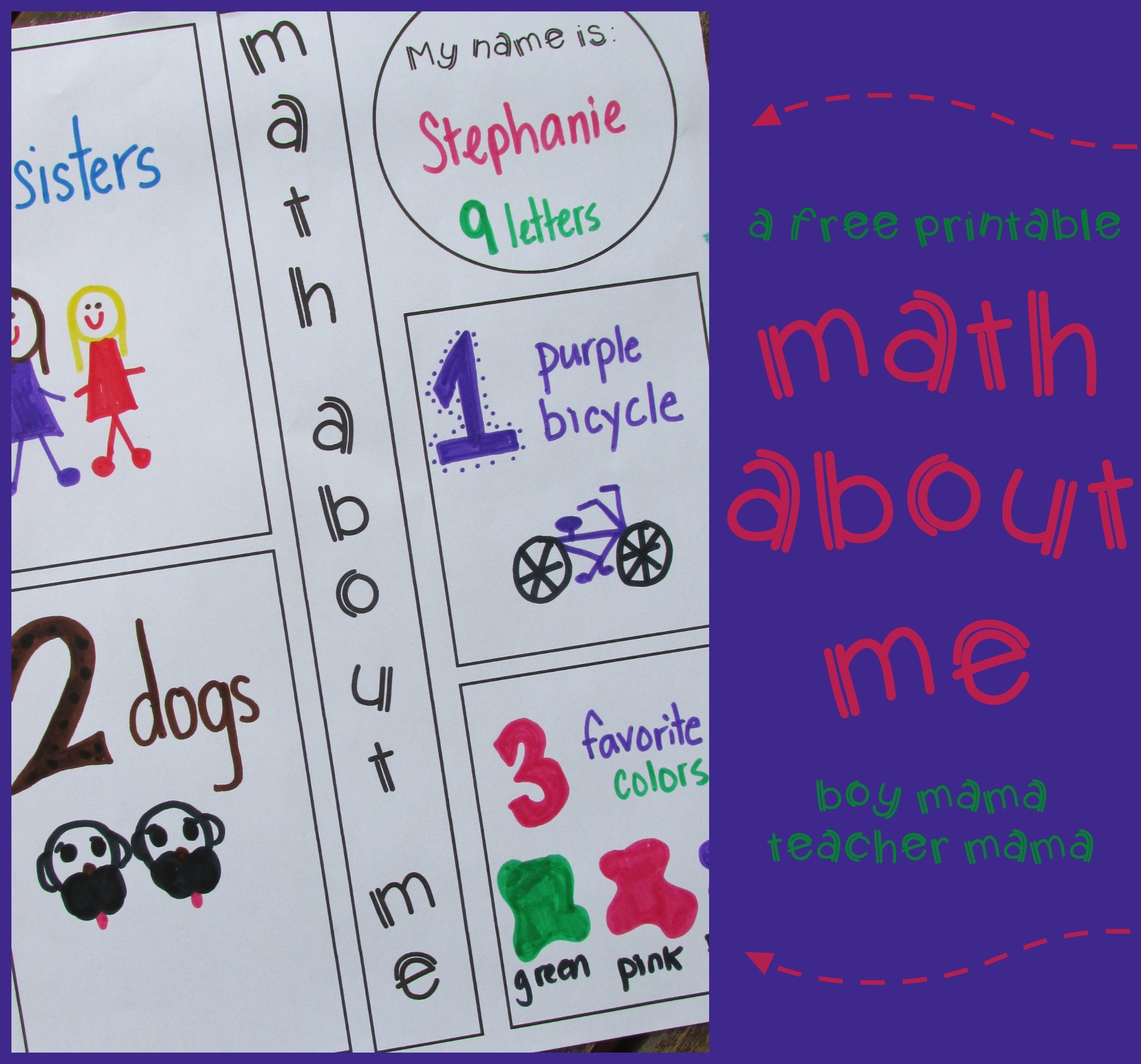 Teacher Mama FREE Printable Math About Me After School Linky Boy Mama Teacher Mama