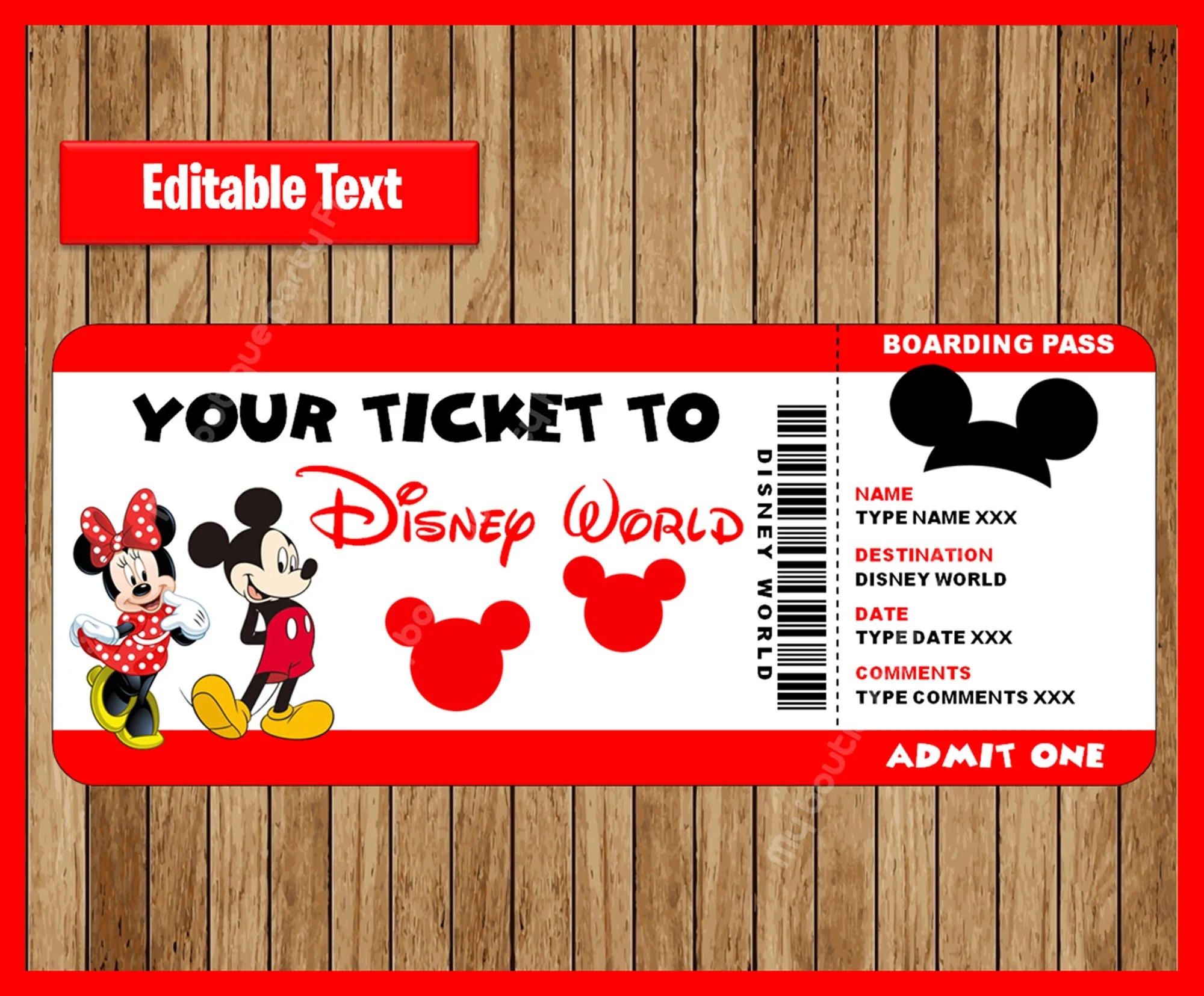 Template Free Printable Surprise Disney Tickets