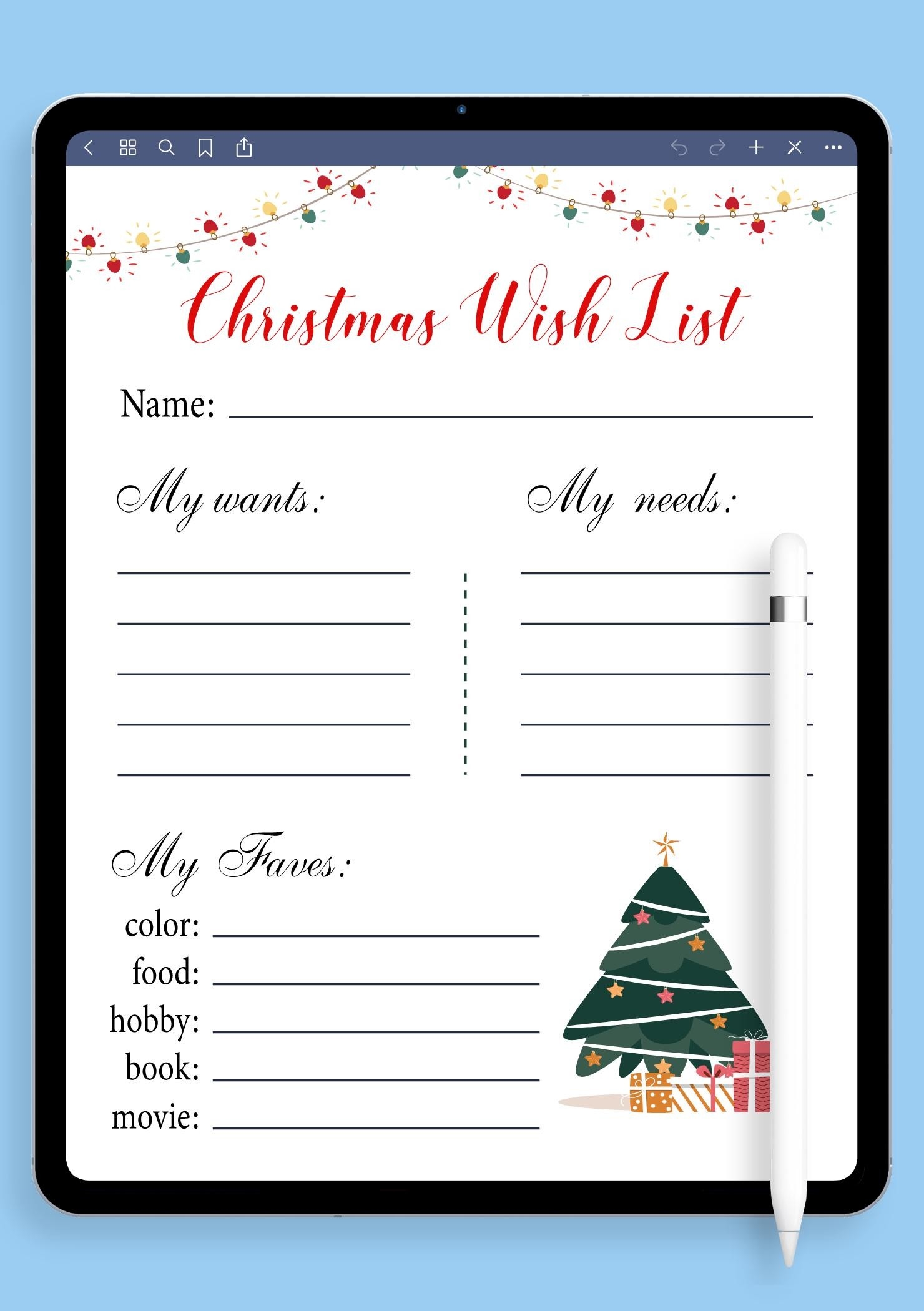 Christmas List Template Printable Free