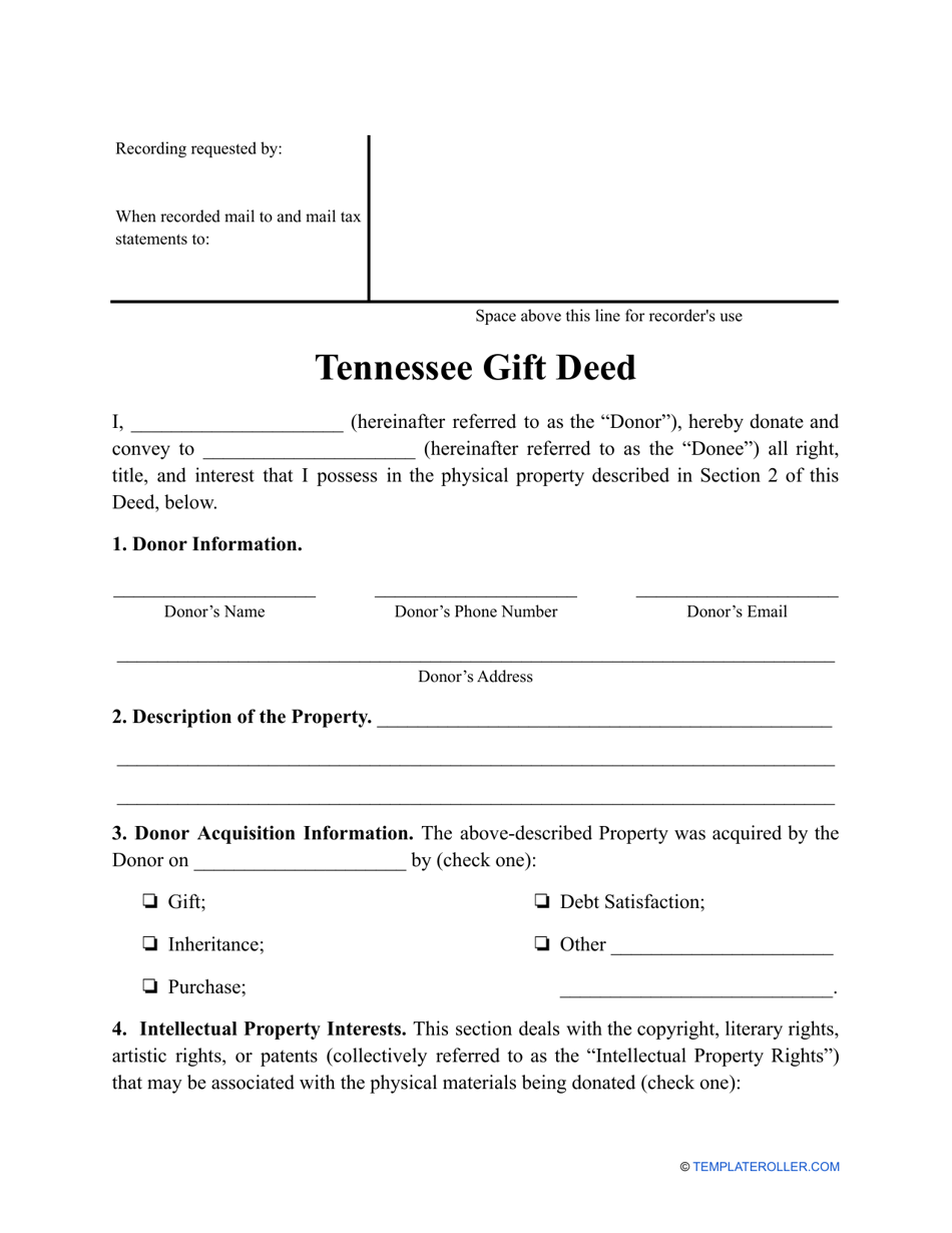 Tennessee Gift Deed Form Fill Out Sign Online And Download PDF 