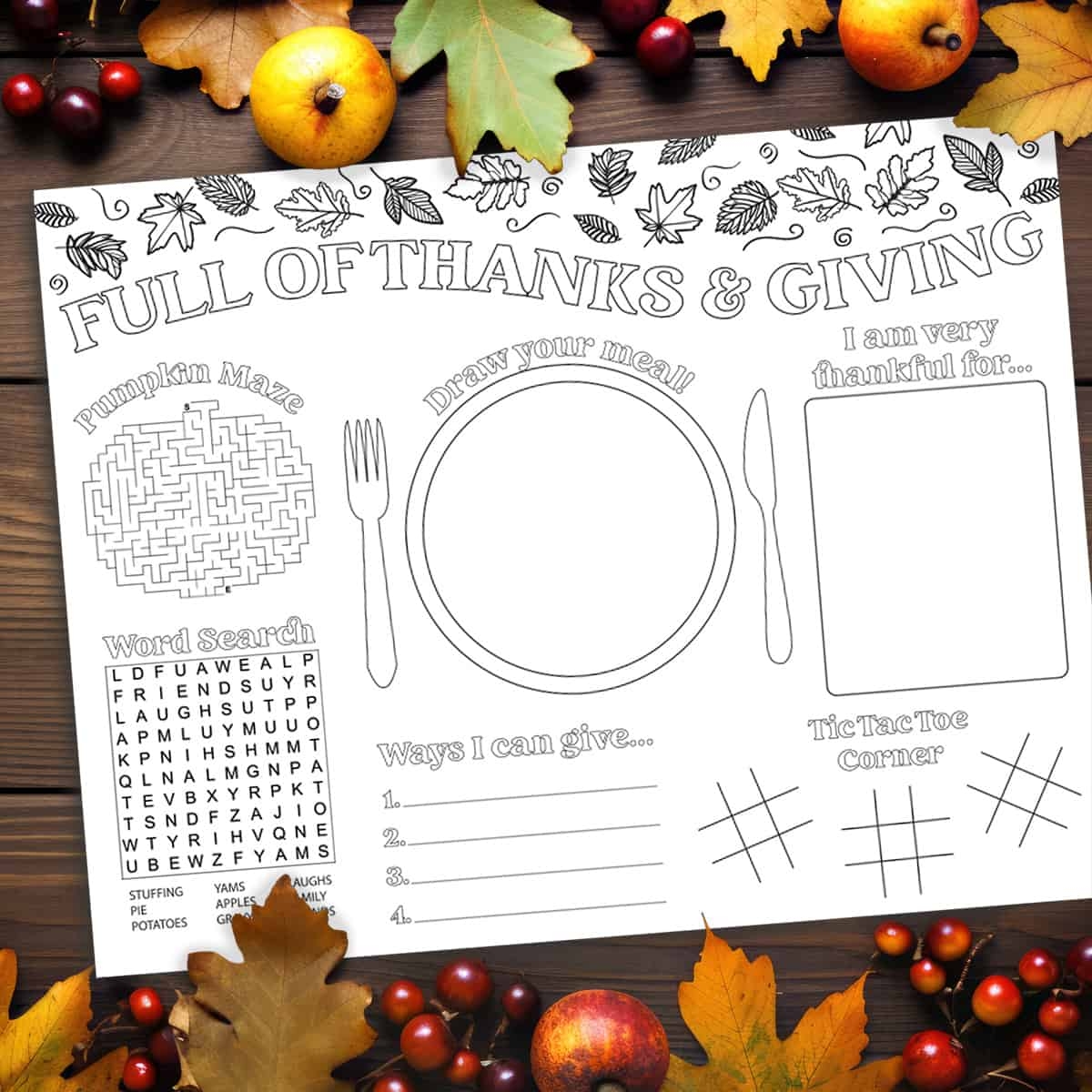 Thanksgiving Activity Placemat Free Printable For Kids To Learn And Have Fun 